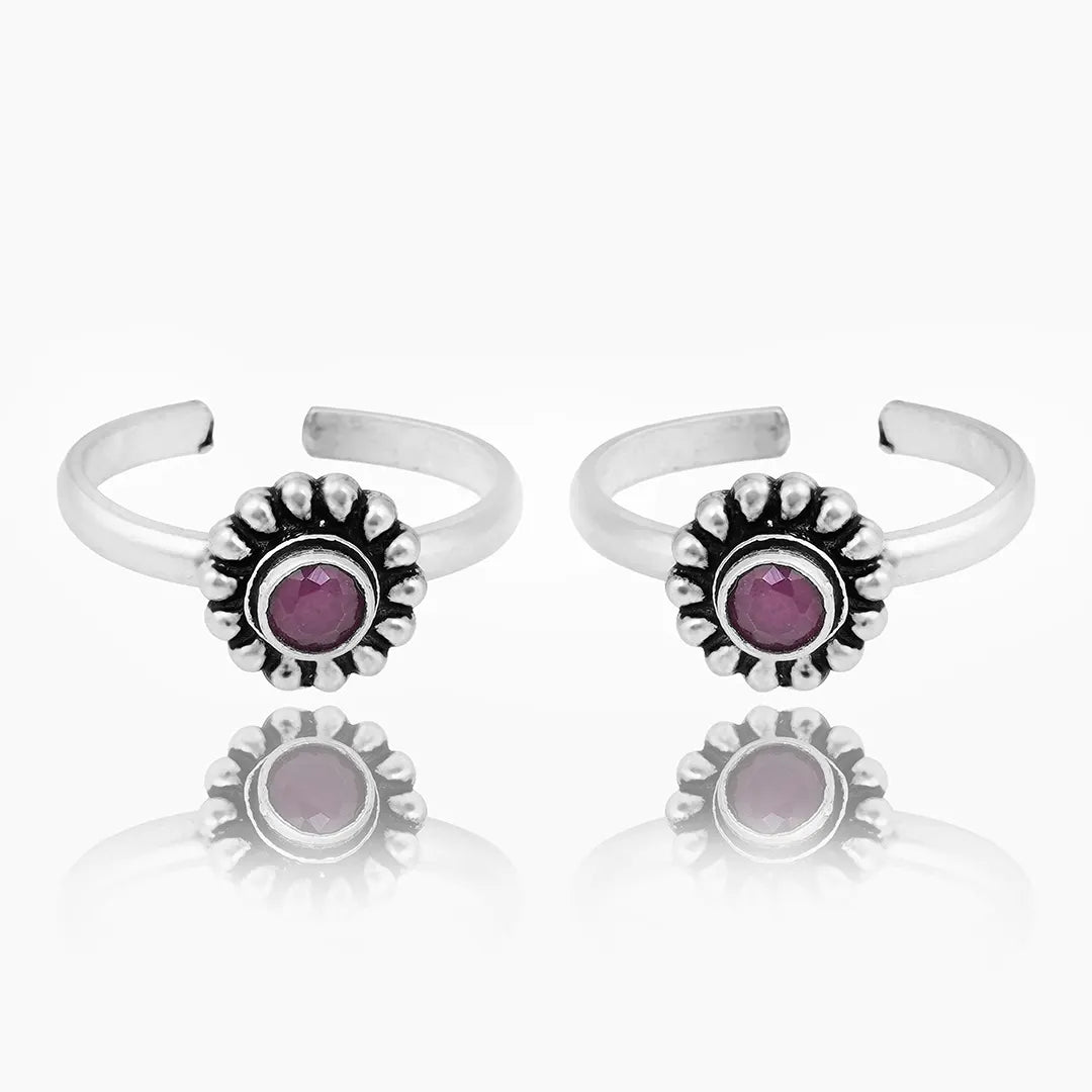 Silver purple stone toe ring
