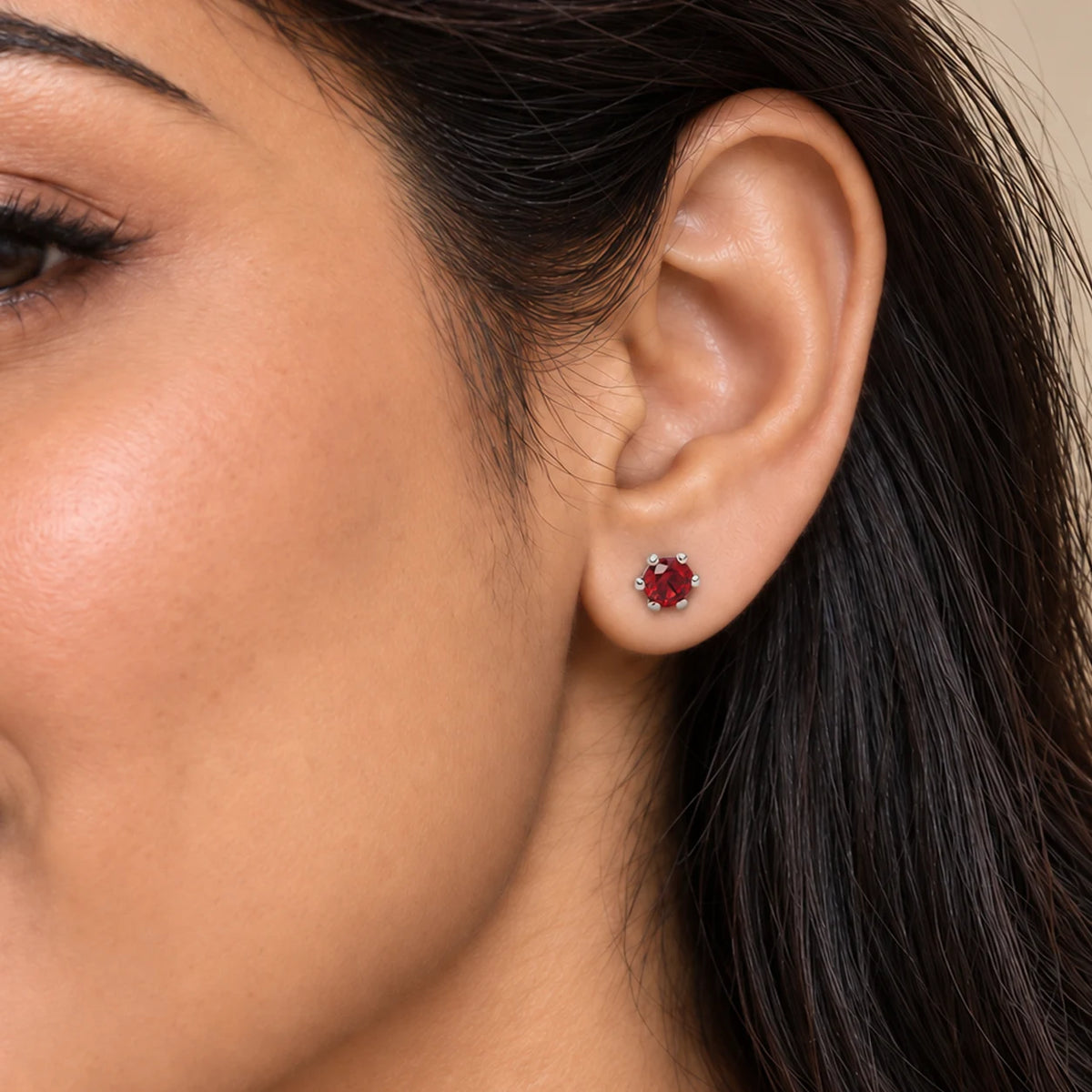 Silver red crystal earrings