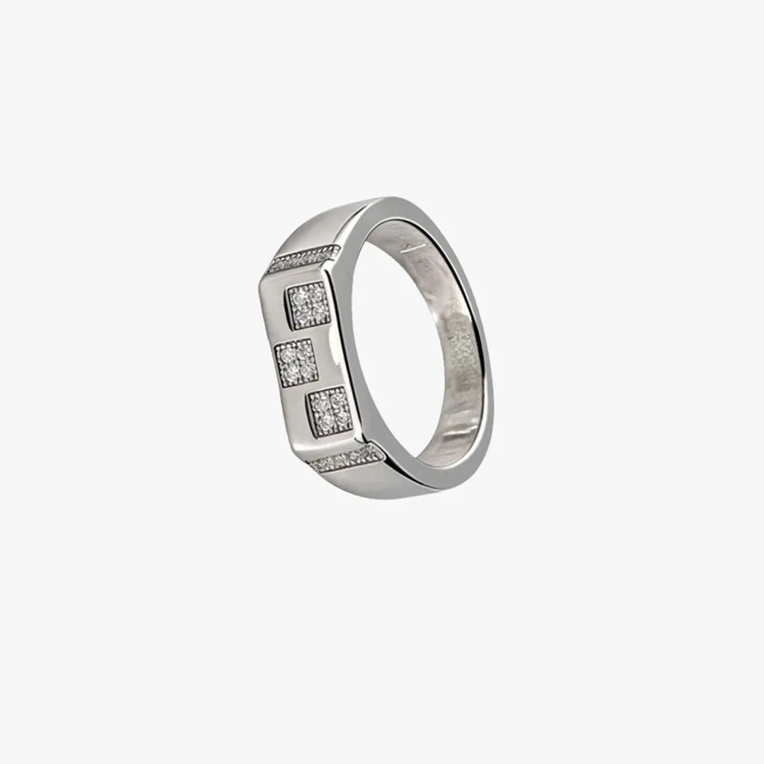 Silver ring for boys with square details