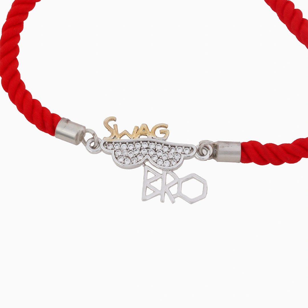 Silver swag bro red thread rakhi Ishna