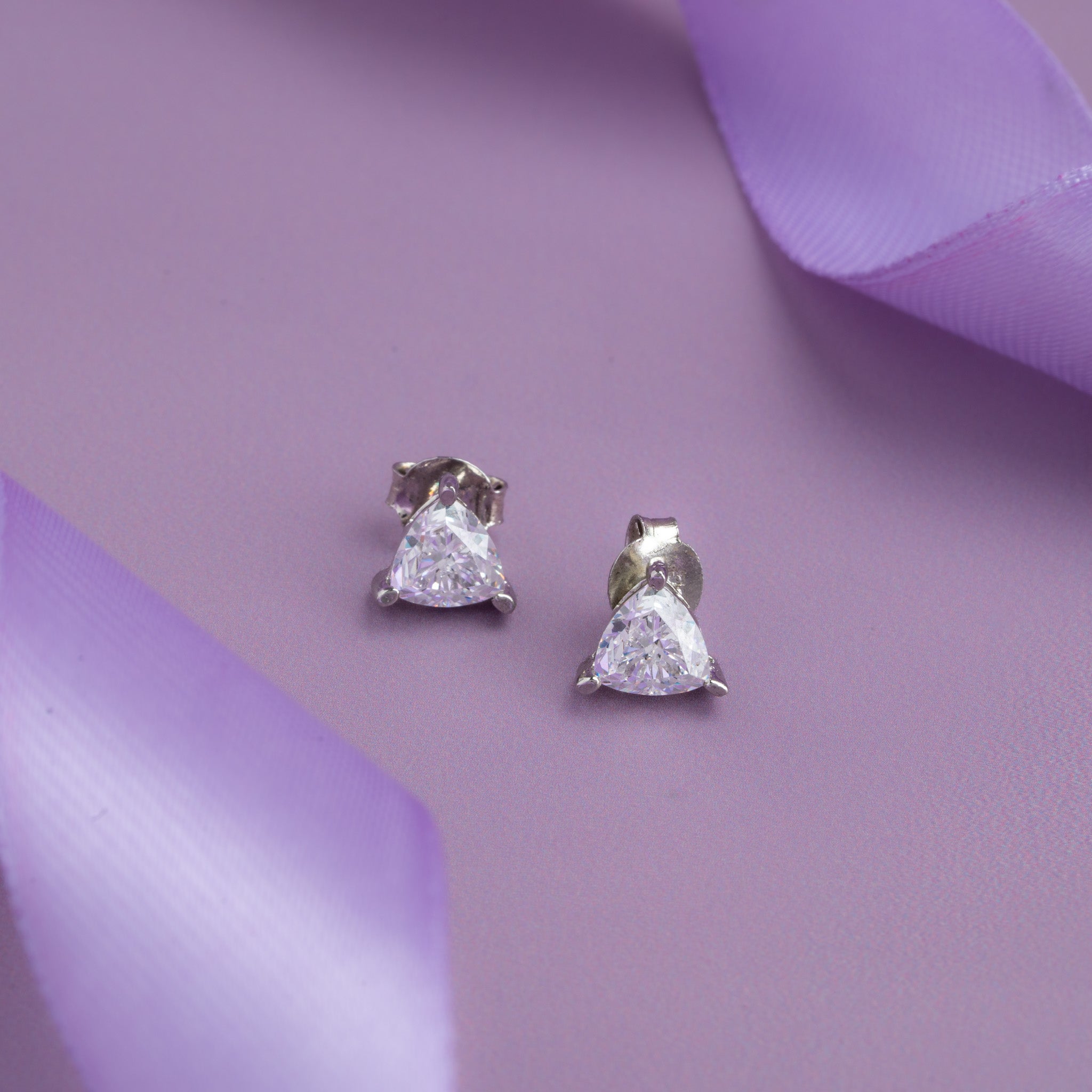 Silver triangle cubic zirconia stud