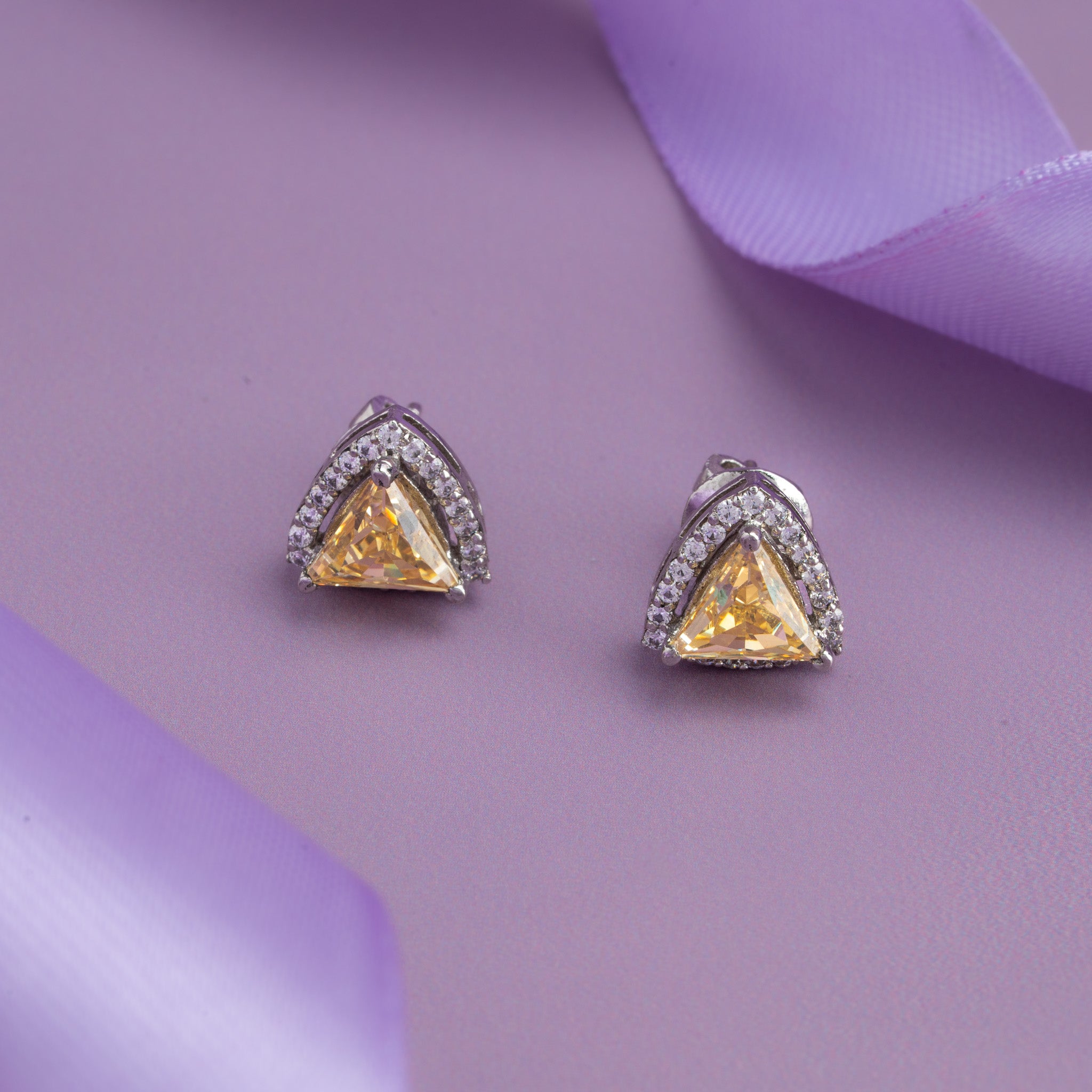 Silver triangle stud earrings