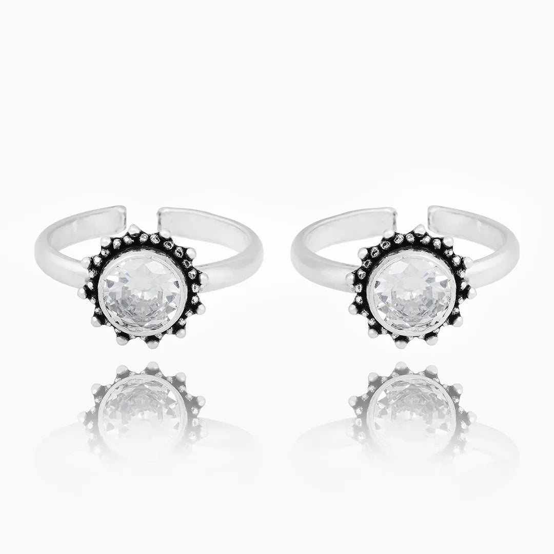 Silver white stone toe ring