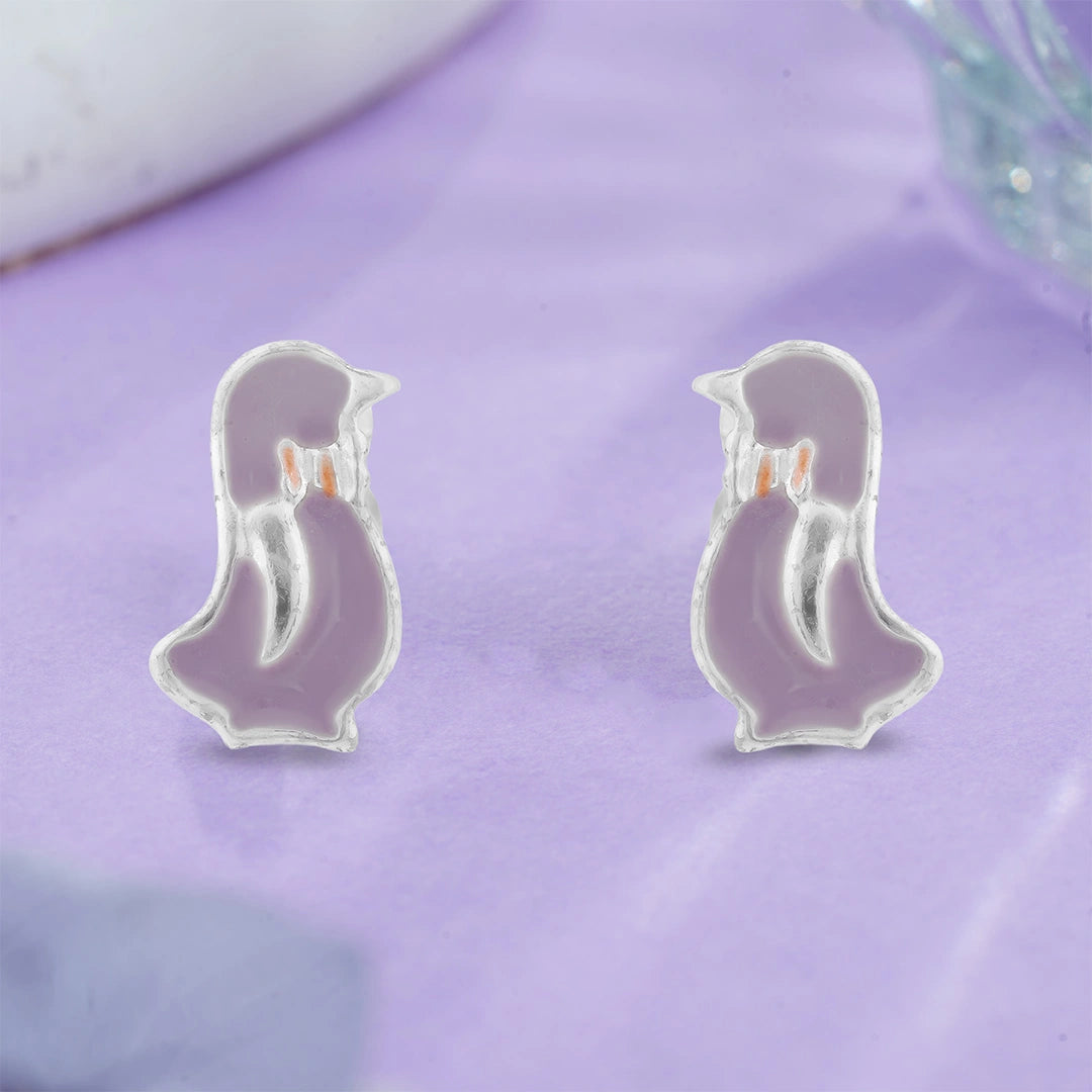 Sleek Purple Penguin Stud Earrings For Kids Ishna