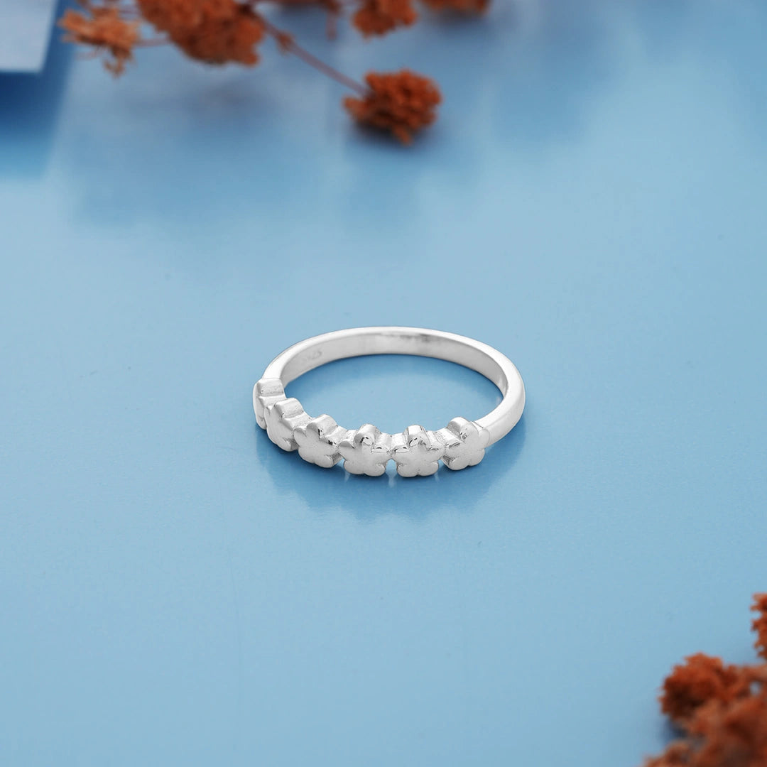 Sleek Silver Floral Band Ring Ishna