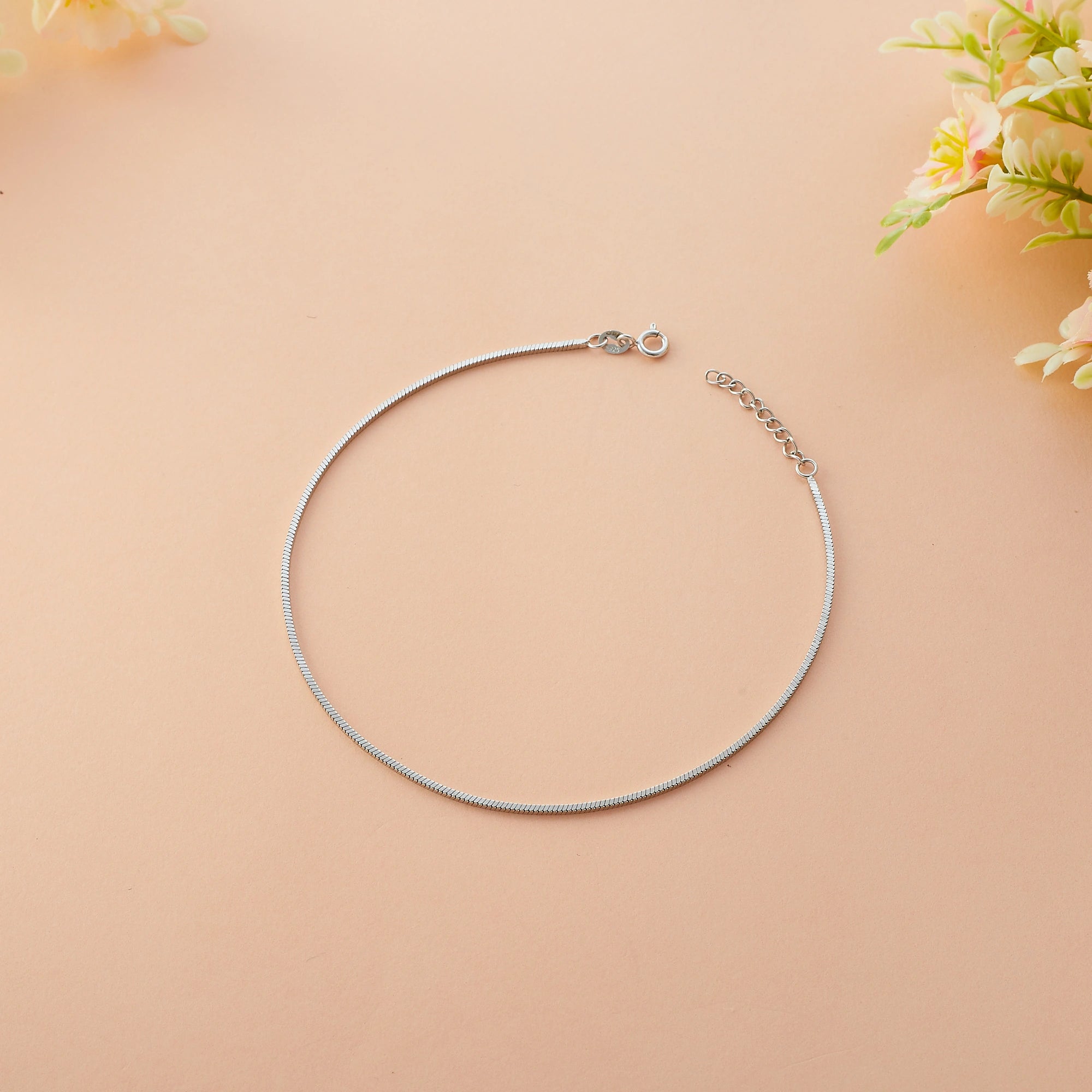 Sleek Silver Snake Design Anklet 