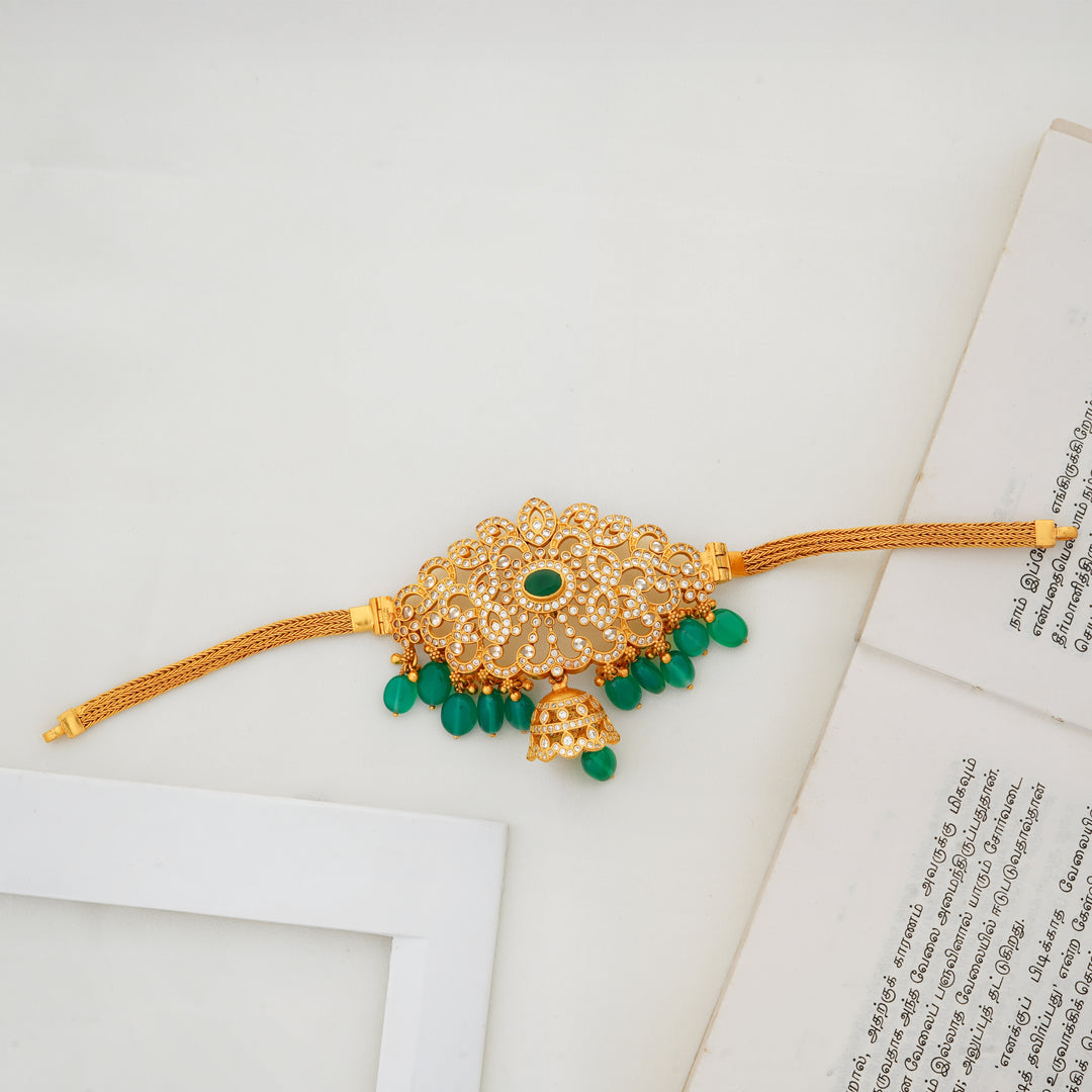Soraski Stone Choker with Green Beads and Jhumka – Ishna