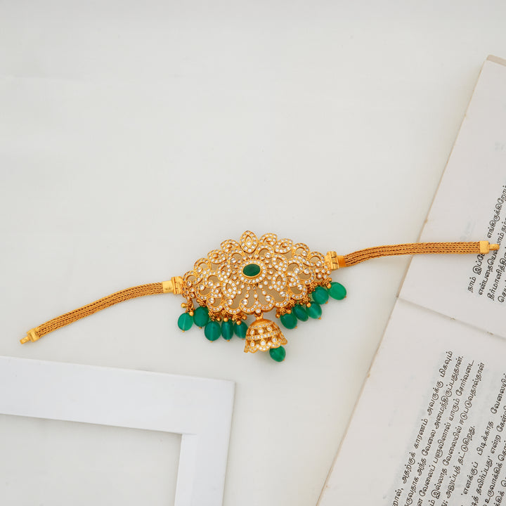 Soraski Stone Choker with Green Beads and Jhumka – Ishna