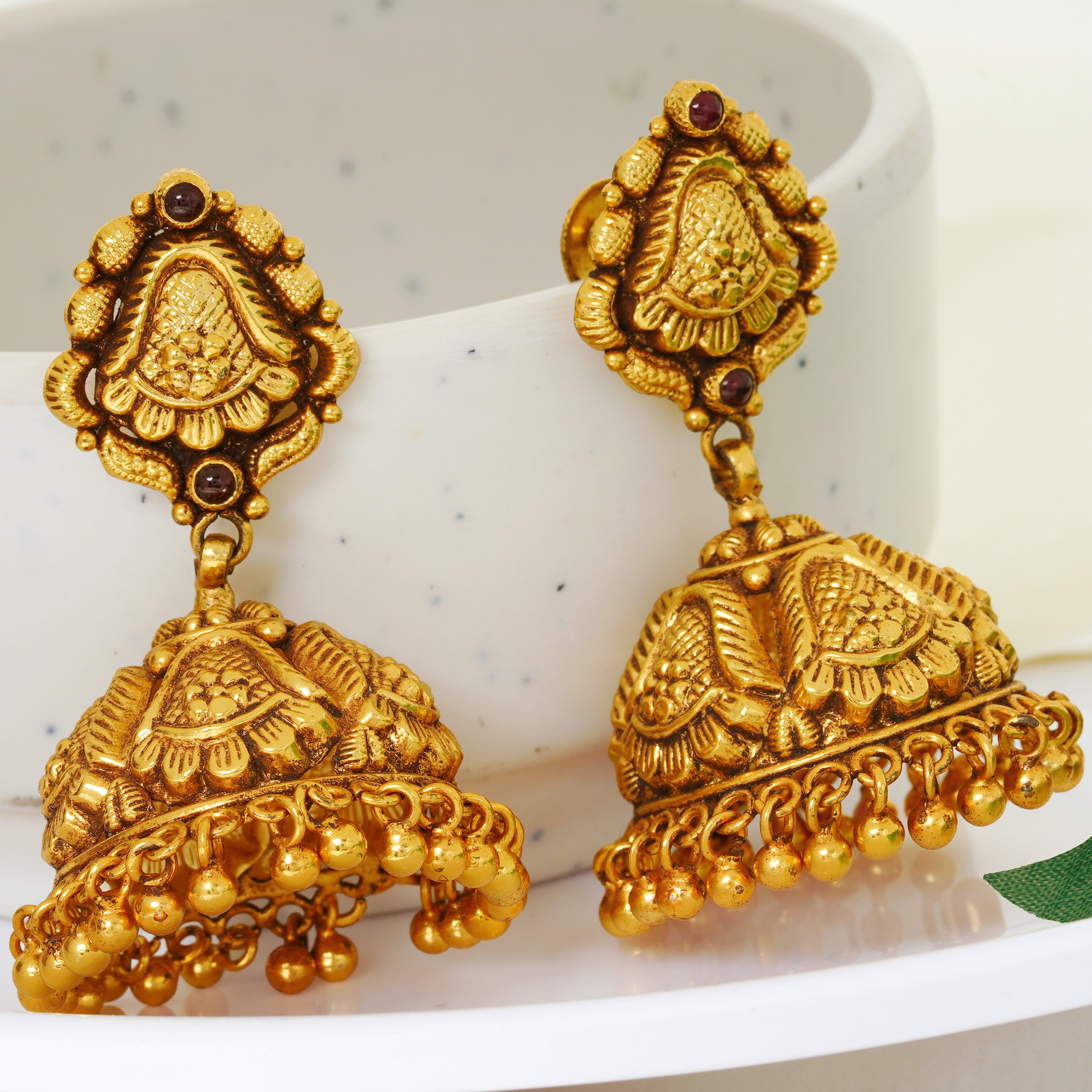 South Indian Ruby Jhumka Earrings
