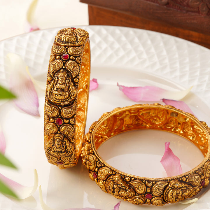 South Indian Ruby Stone Lakshmi Mango Gold Bangles
