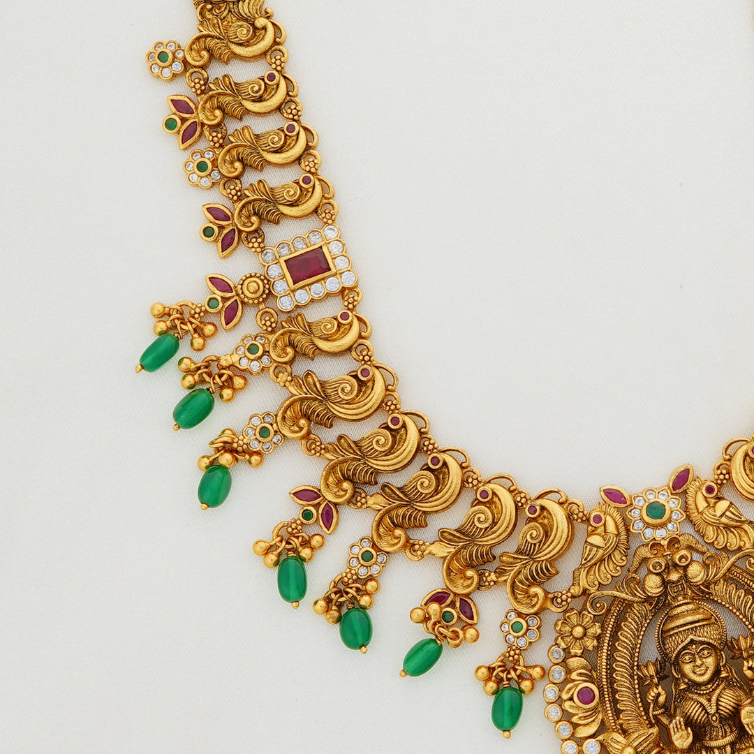South Indian Temple Jewellery with Green Stone Drops