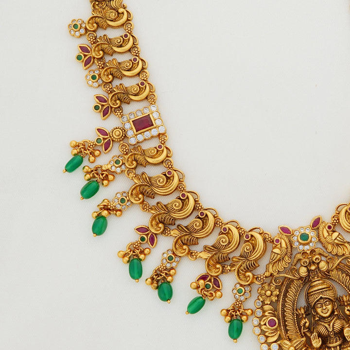 South Indian Temple Jewellery with Green Stone Drops