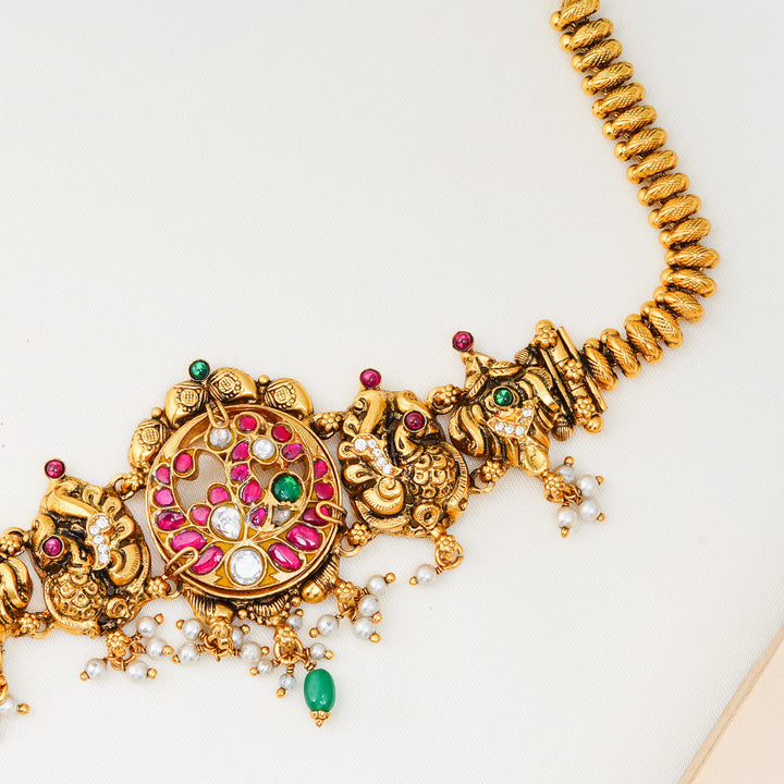 South Indian peacock motif choker necklace
