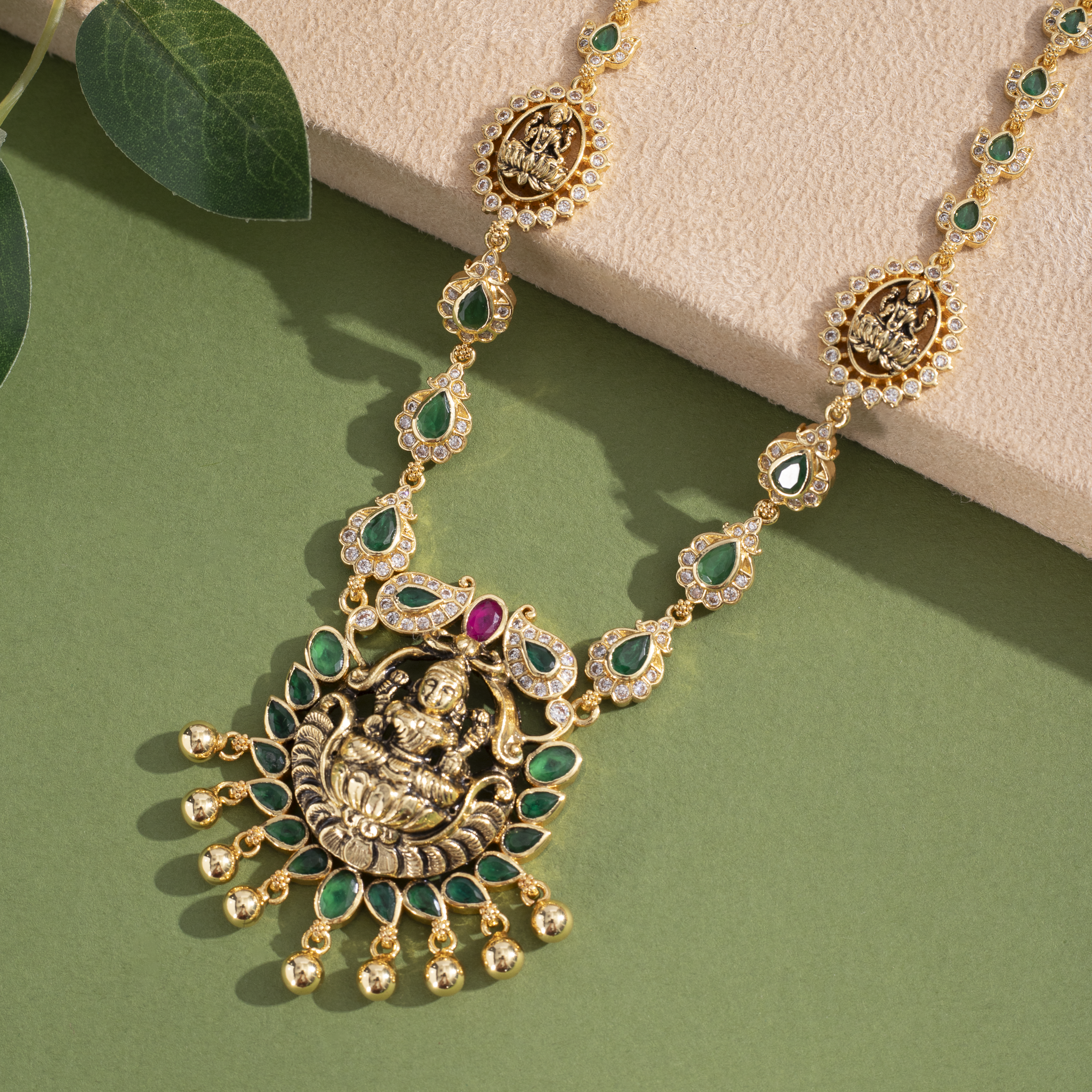 South Indian ruby gold look necklace