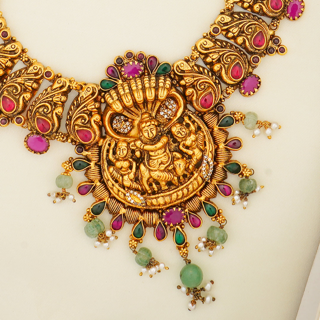 South Indian silver haram with gold polish