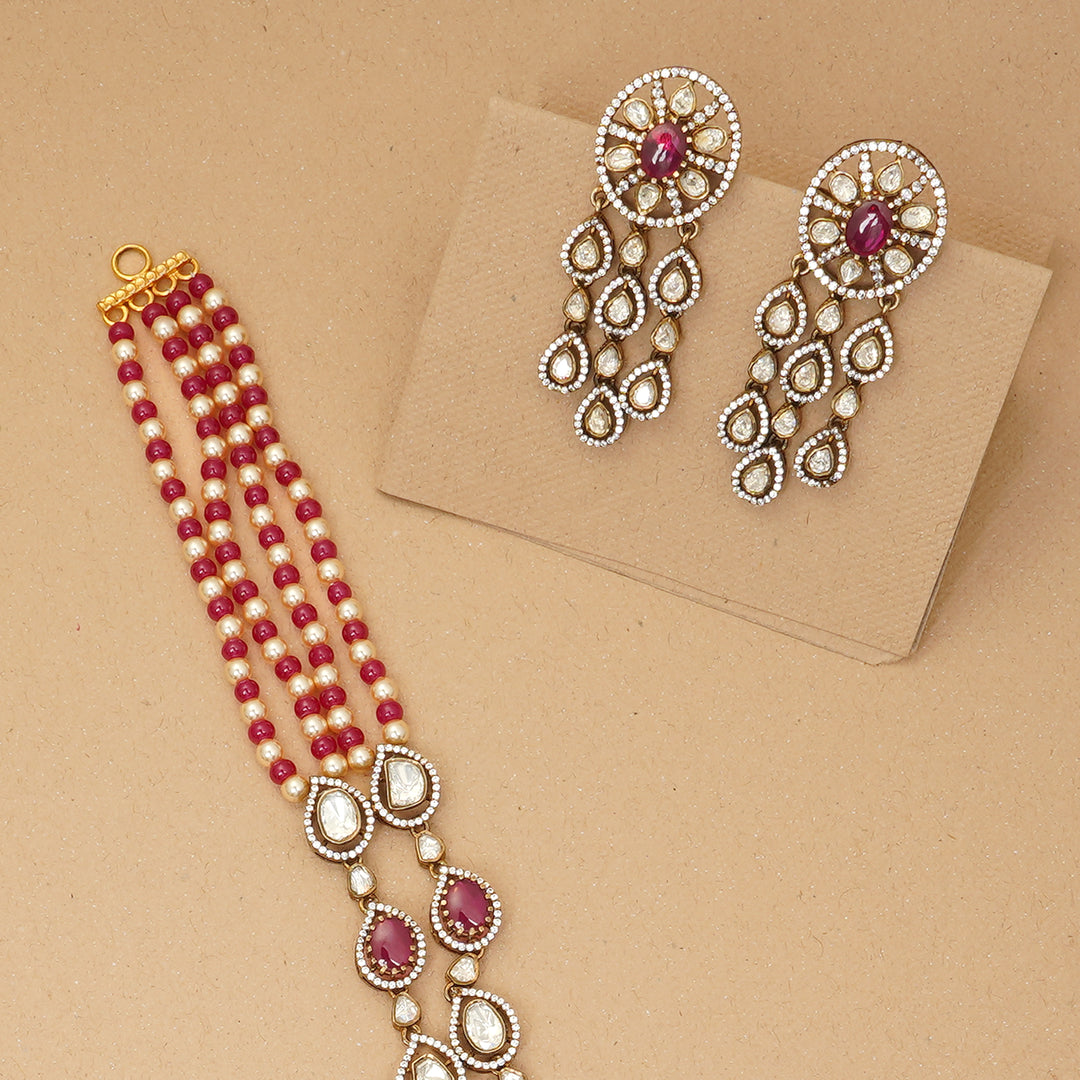 South Indian wedding haram with ruby stones stud