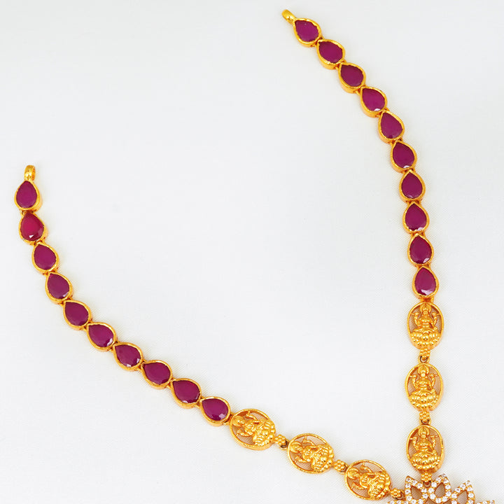 South Indian wedding necklace with red ruby stones and gold finish