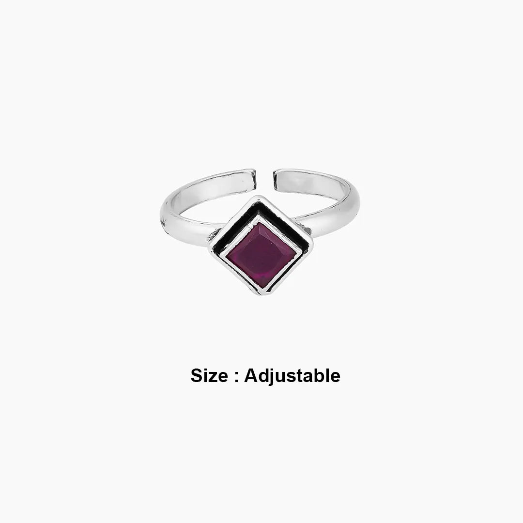 Square Ruby  Silver Toe Ring Ishna