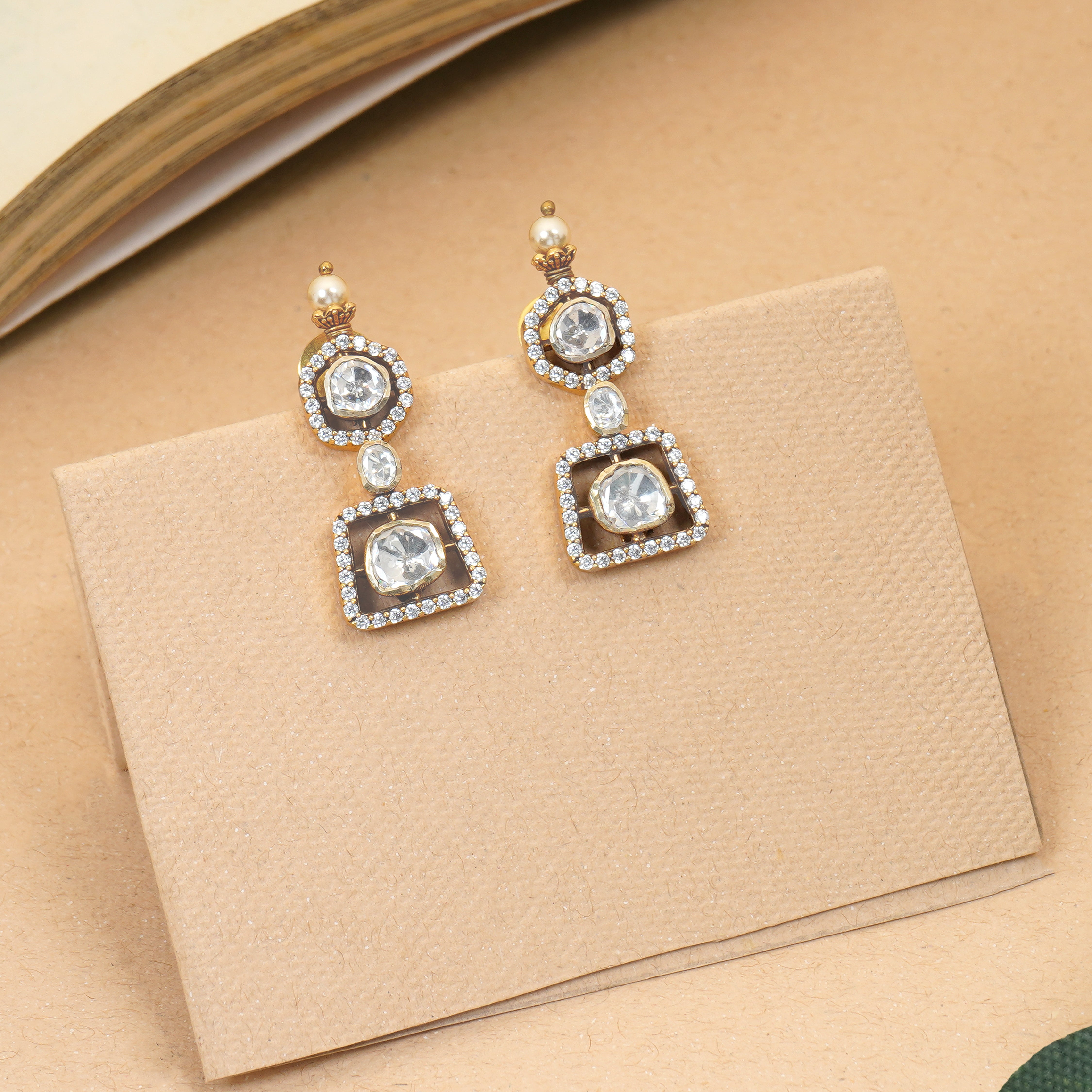 Square and round moissanite earrings