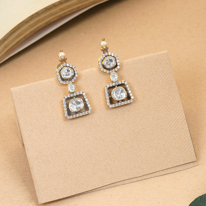 Square and round moissanite earrings