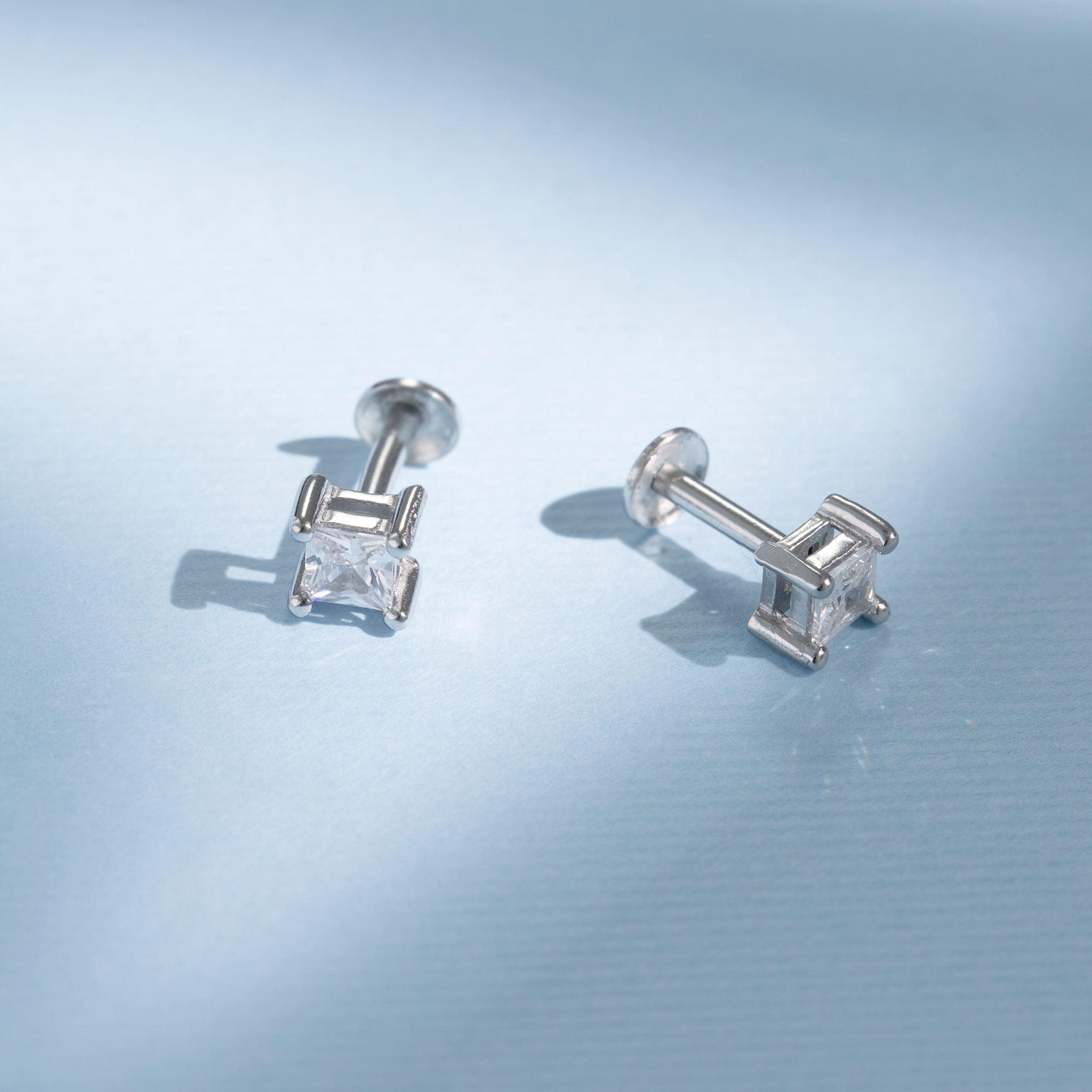 Square stone silver stud earrings