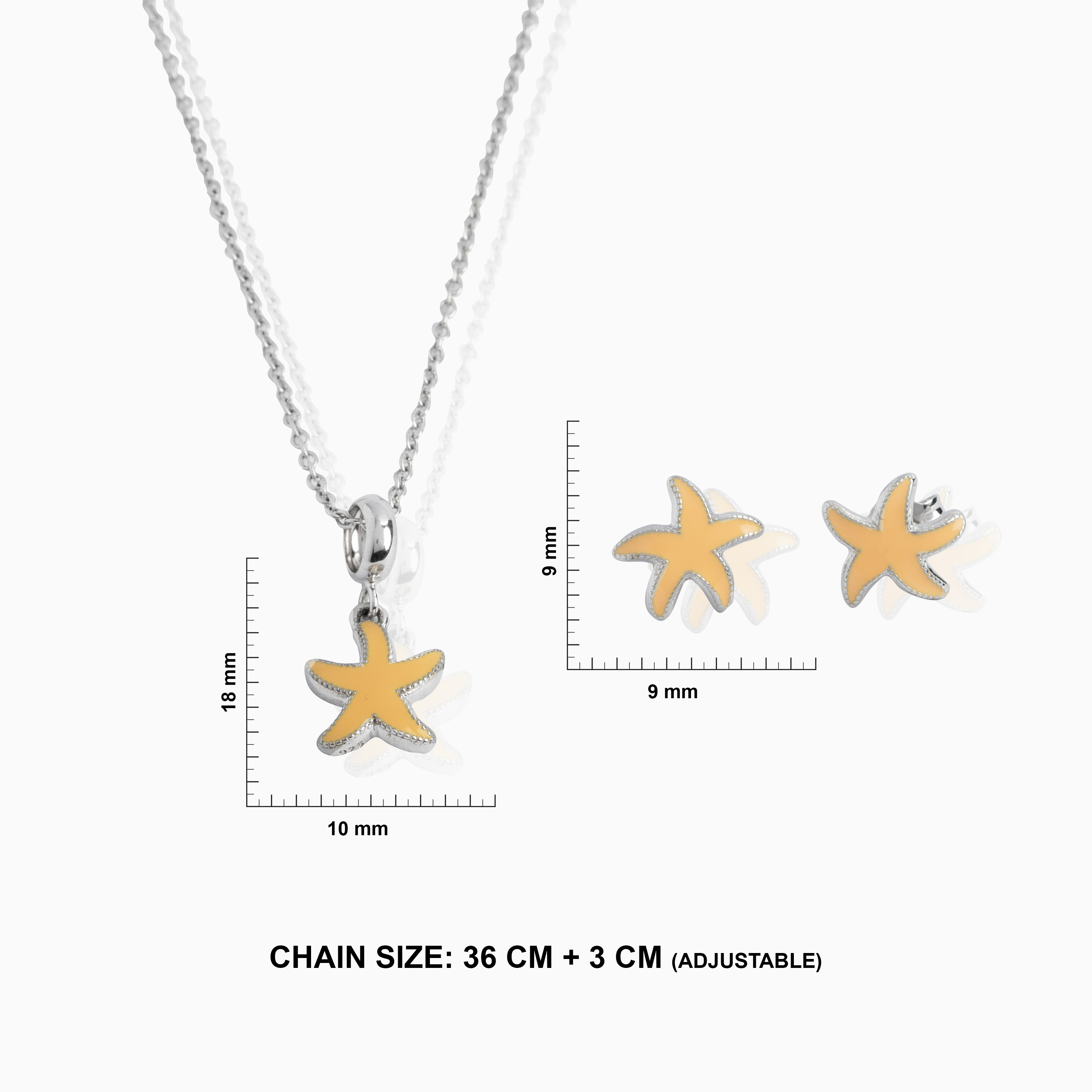 Starfish charm silver necklace with studs