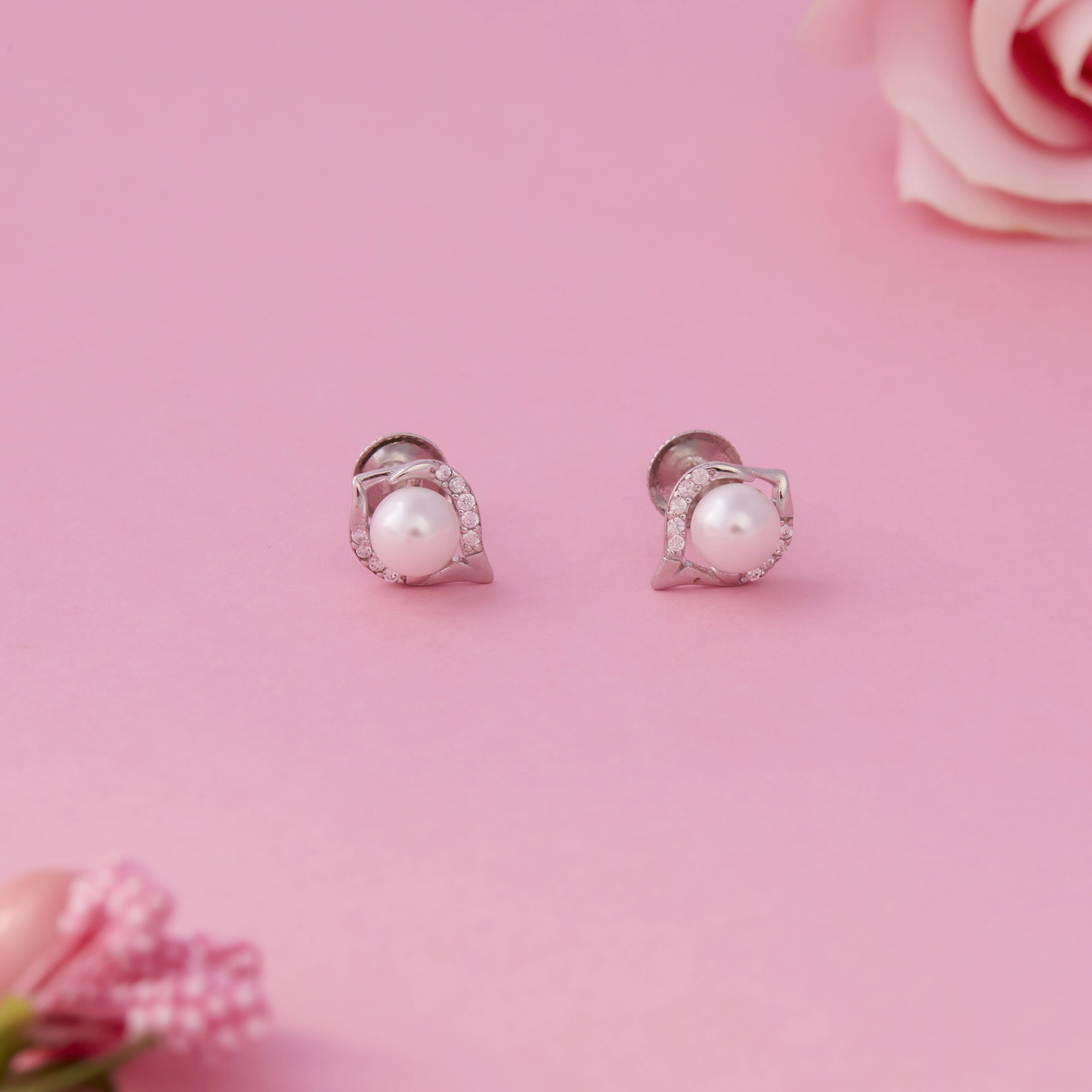 Steling silver Pearl Accent Earrings Ishna