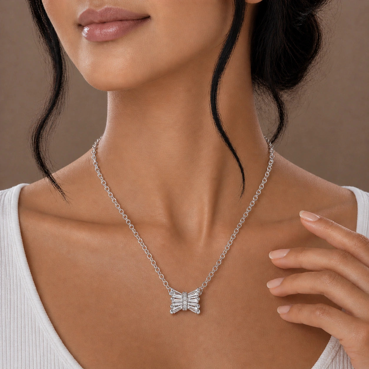 Sterling Silver Baguette Stone Bow Chain Ishna