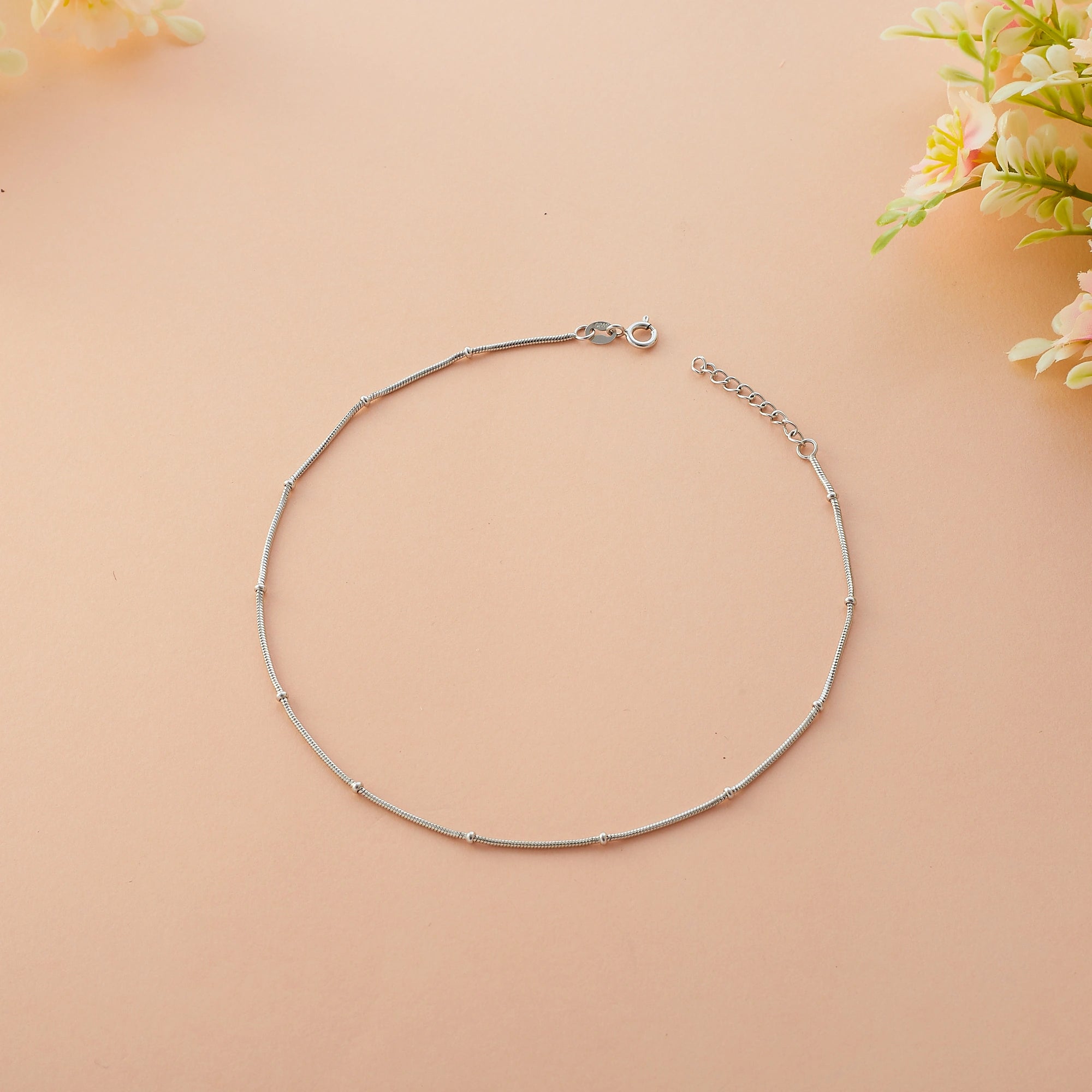 Sterling Silver Beaded Anklet Ishna