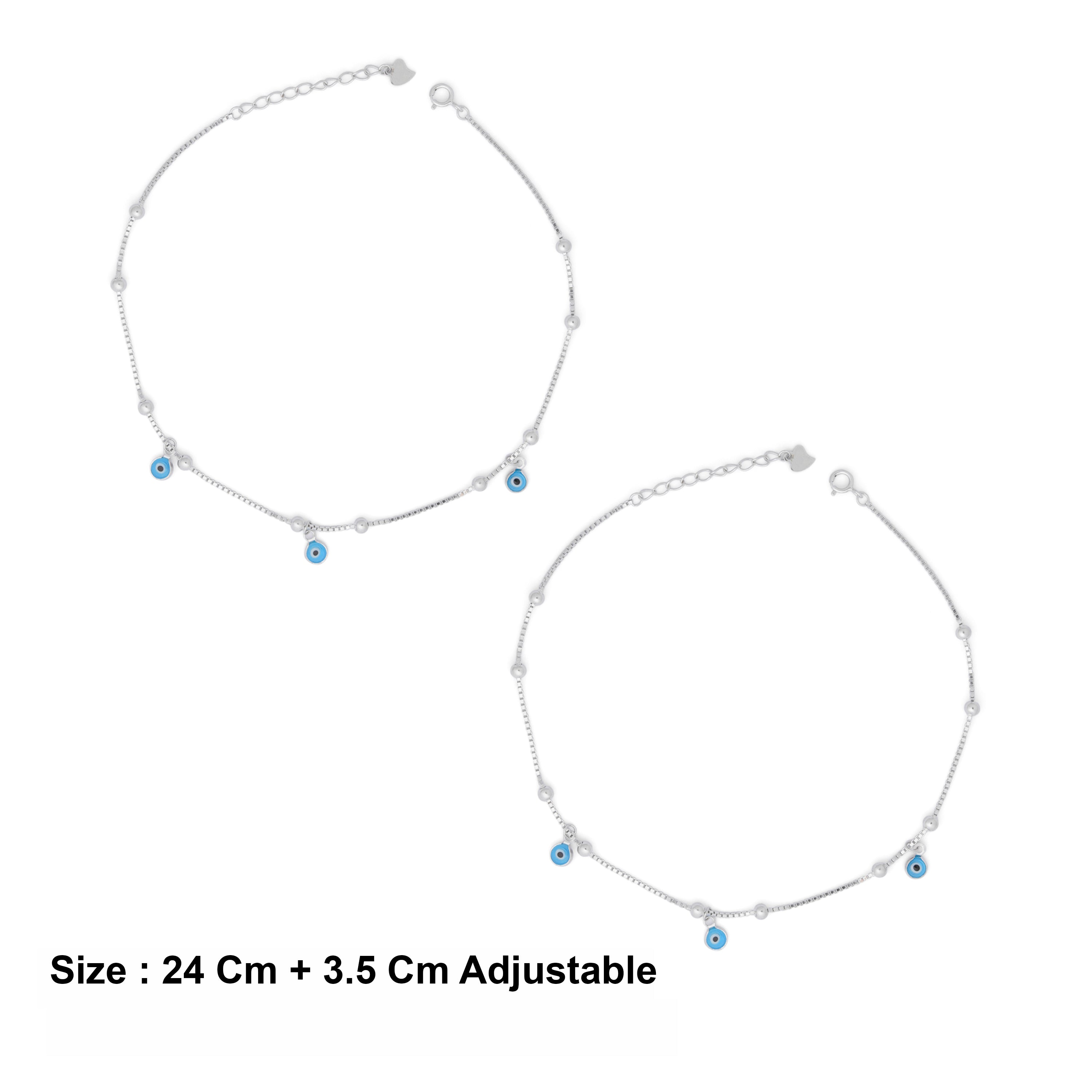 Sterling Silver Blue Nazar Eye Motif Anklet Ishna