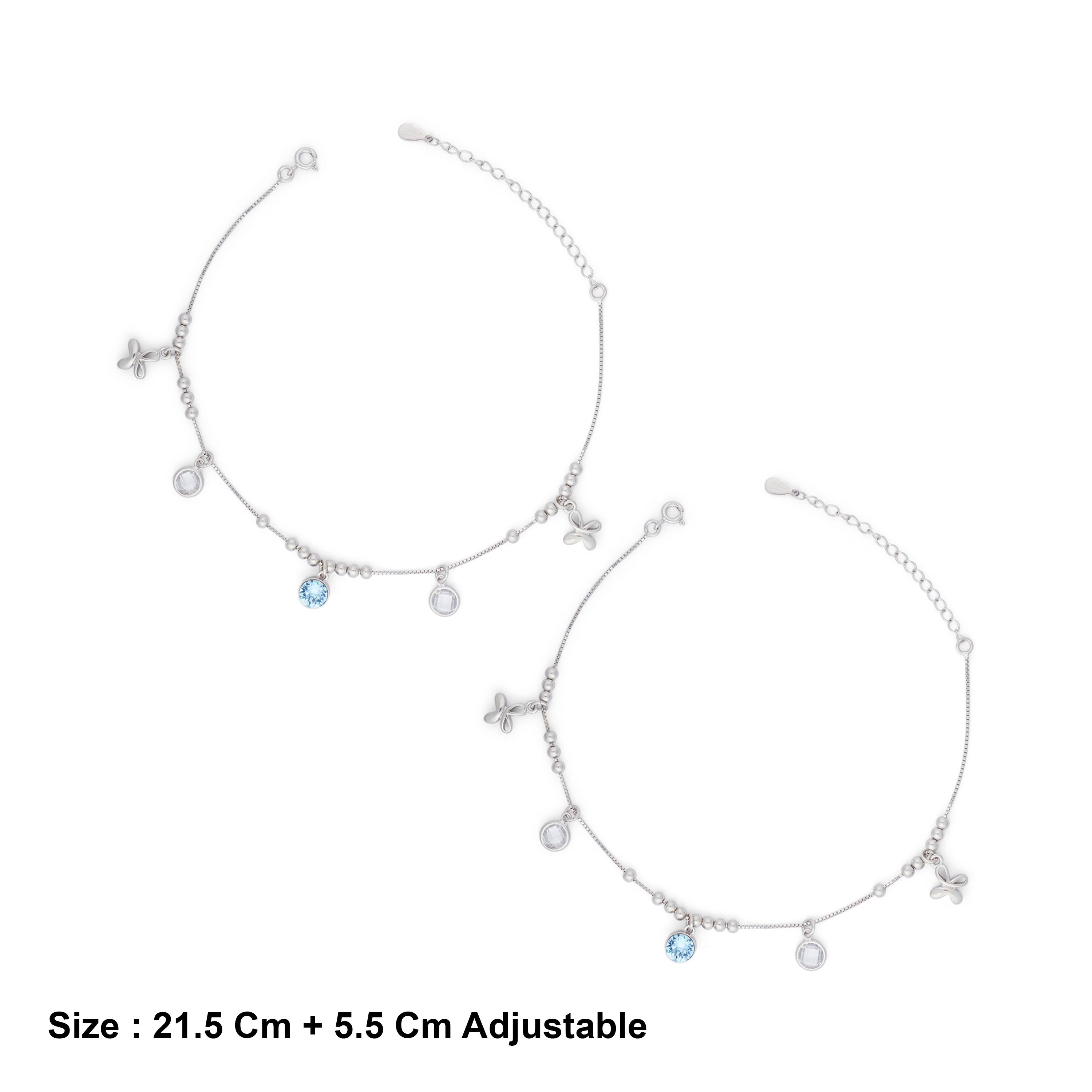 Sterling Silver Bow & Stone Motif Anklet Ishna