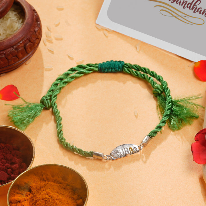 Sterling Silver Brother Rakhi with Engraved Charm