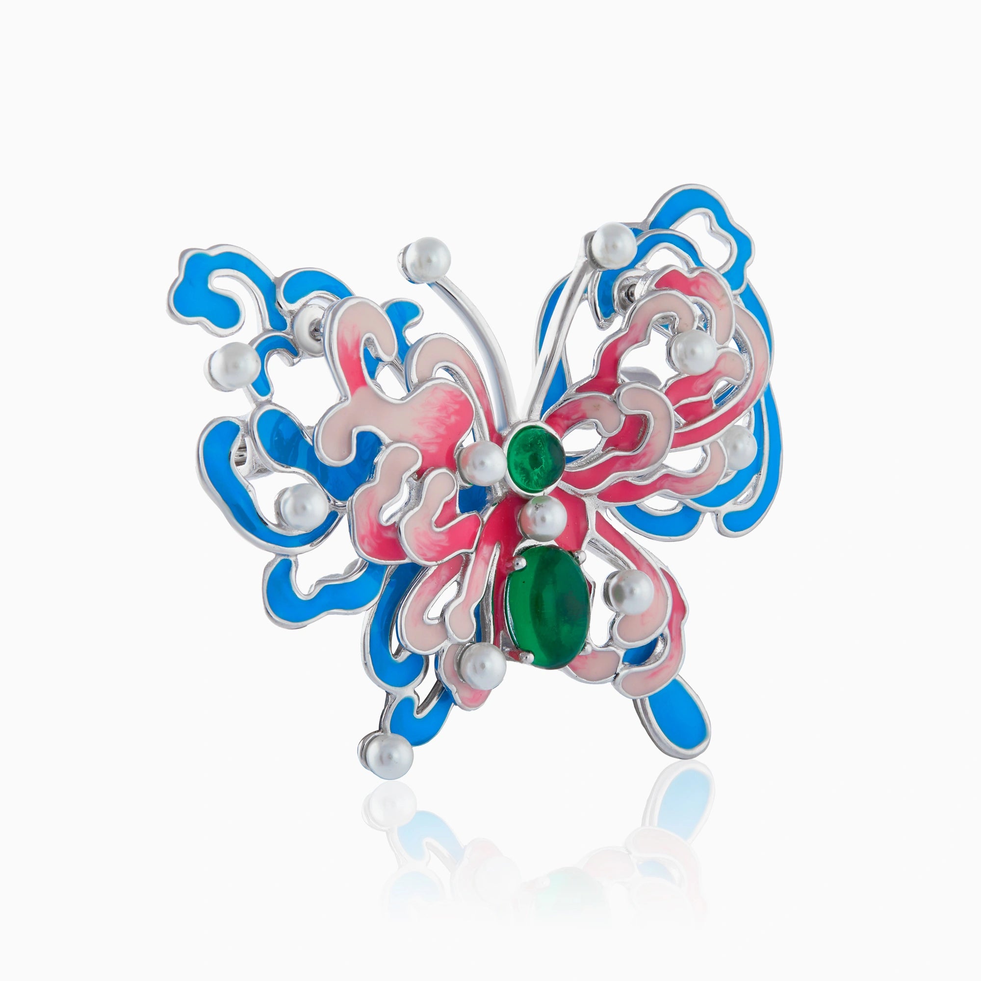 Sterling Silver Butterfly Motif Pearl Brooch Ishna