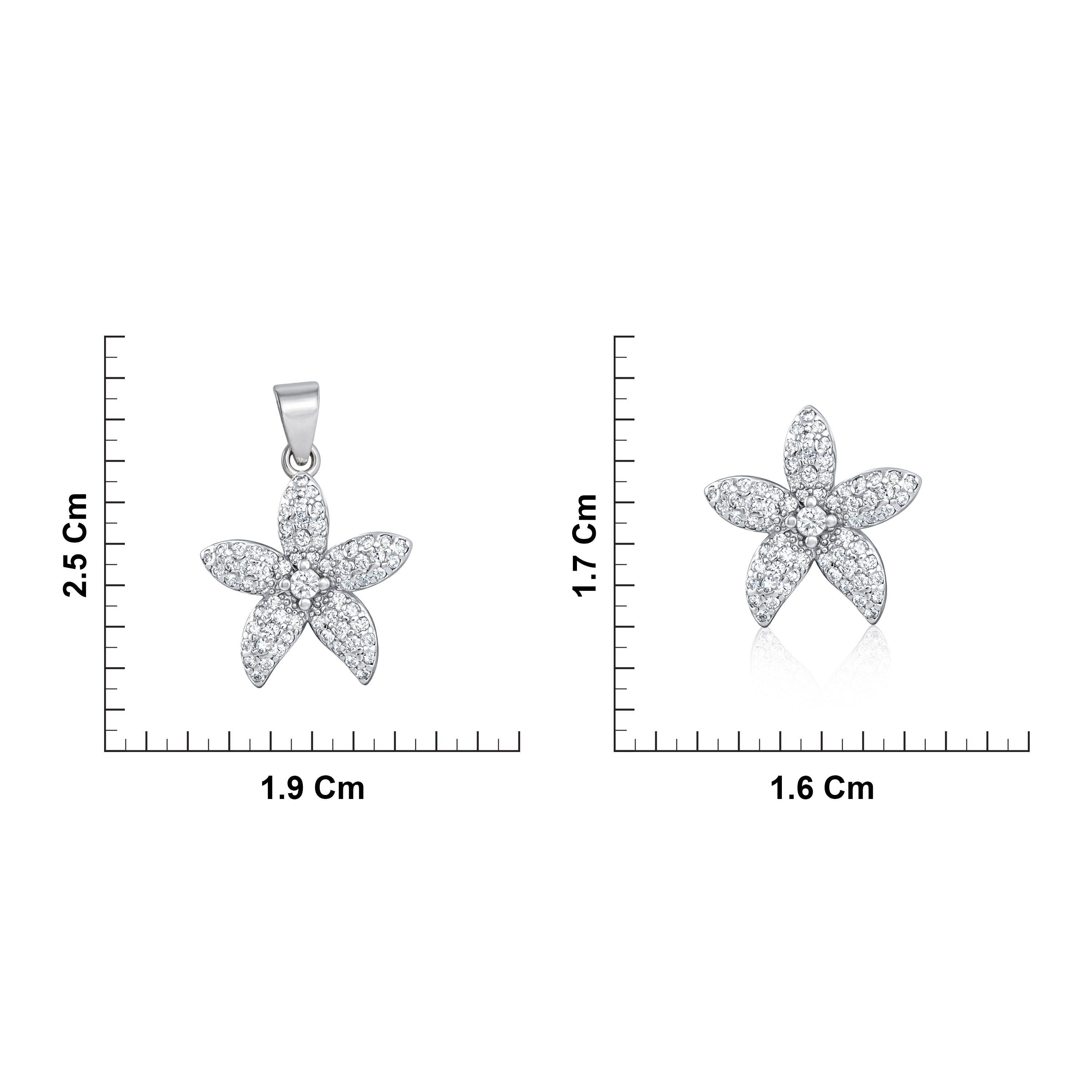 Sterling Silver CZ Flower Pendant &Stud Earrings Ishna