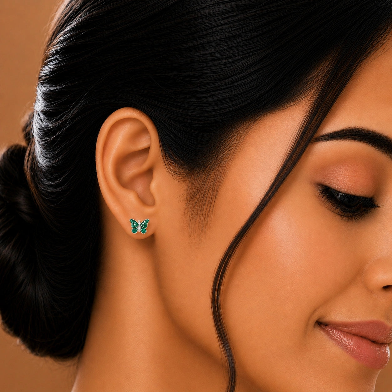Sterling Silver CZ Green Butterfly Earrings Ishna