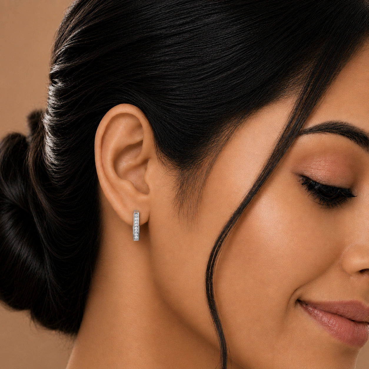 Sterling Silver CZ Hoop Bar Earrings Ishna