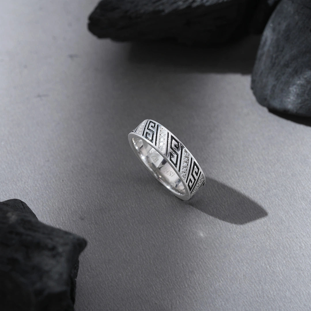 Sterling Silver CZ Meander Ring Ishna