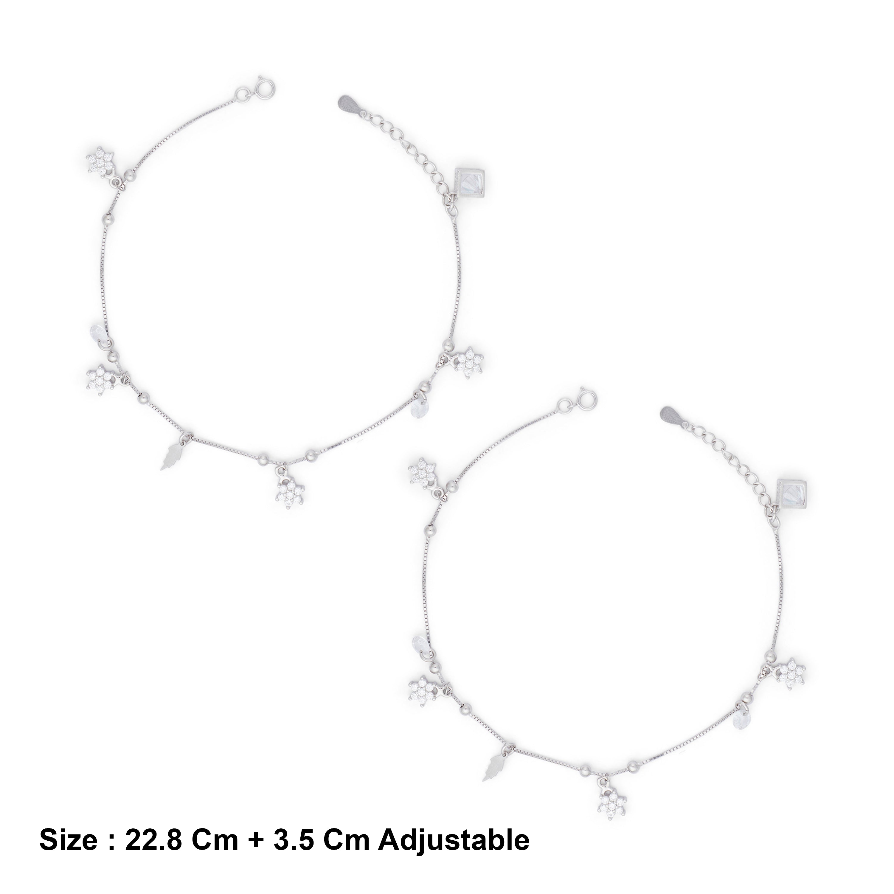 Sterling Silver CZ Star Motif Charm Anklet Ishna