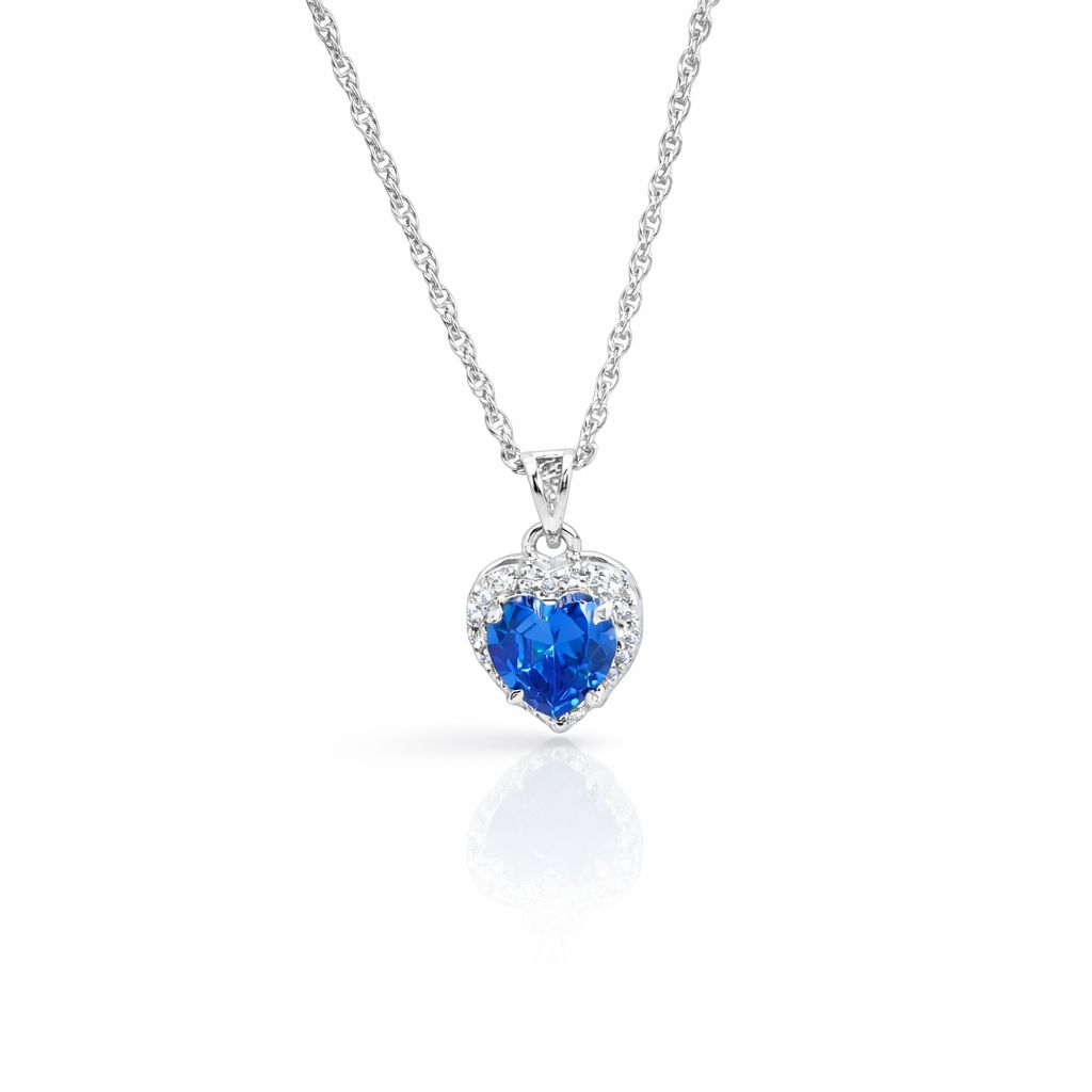 Sterling Silver Dark Blue Heart CZ Chain Ishna