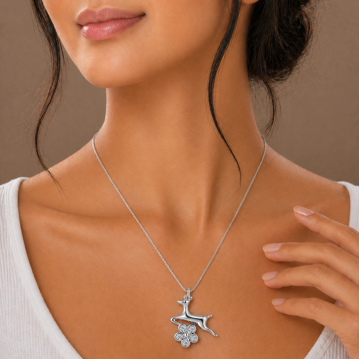 Sterling Silver Deer Flower Pendant Chain Ishna
