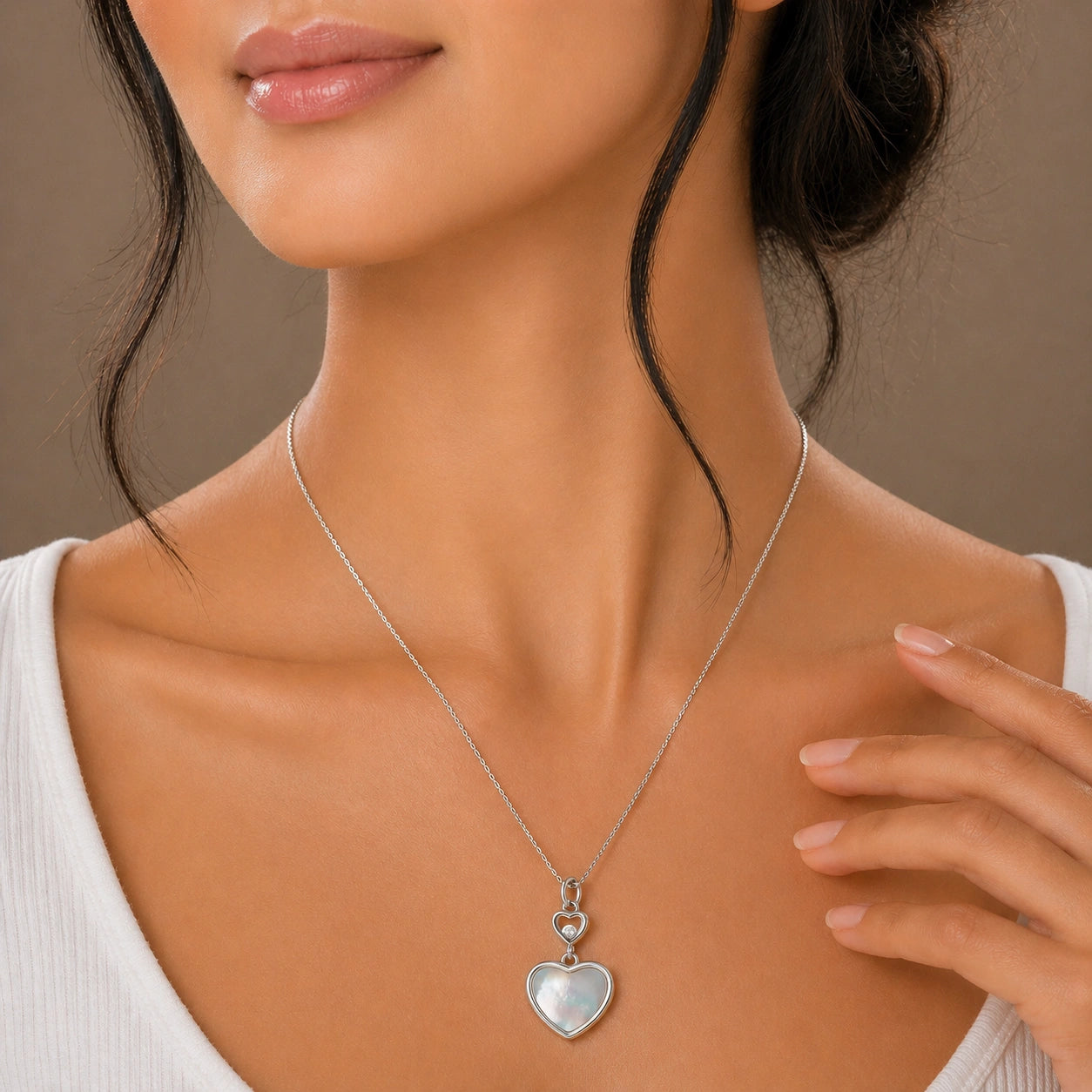 Sterling Silver Double Heart Pendant Chain Ishna