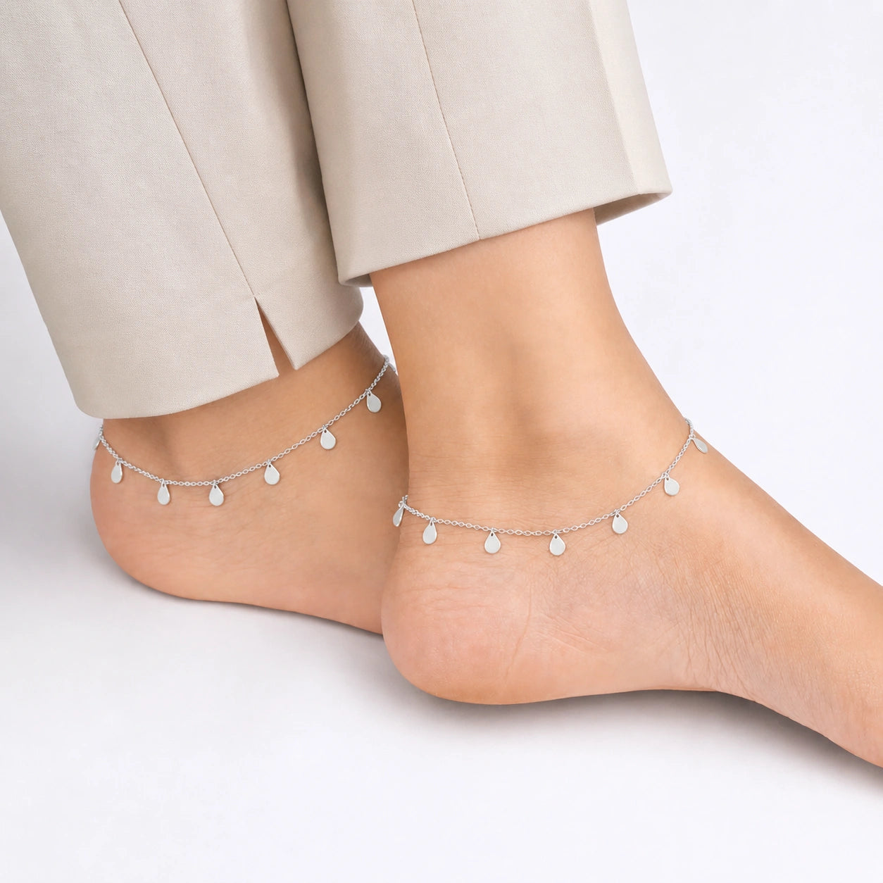 Sterling Silver Droplet Charm Anklet Ishna