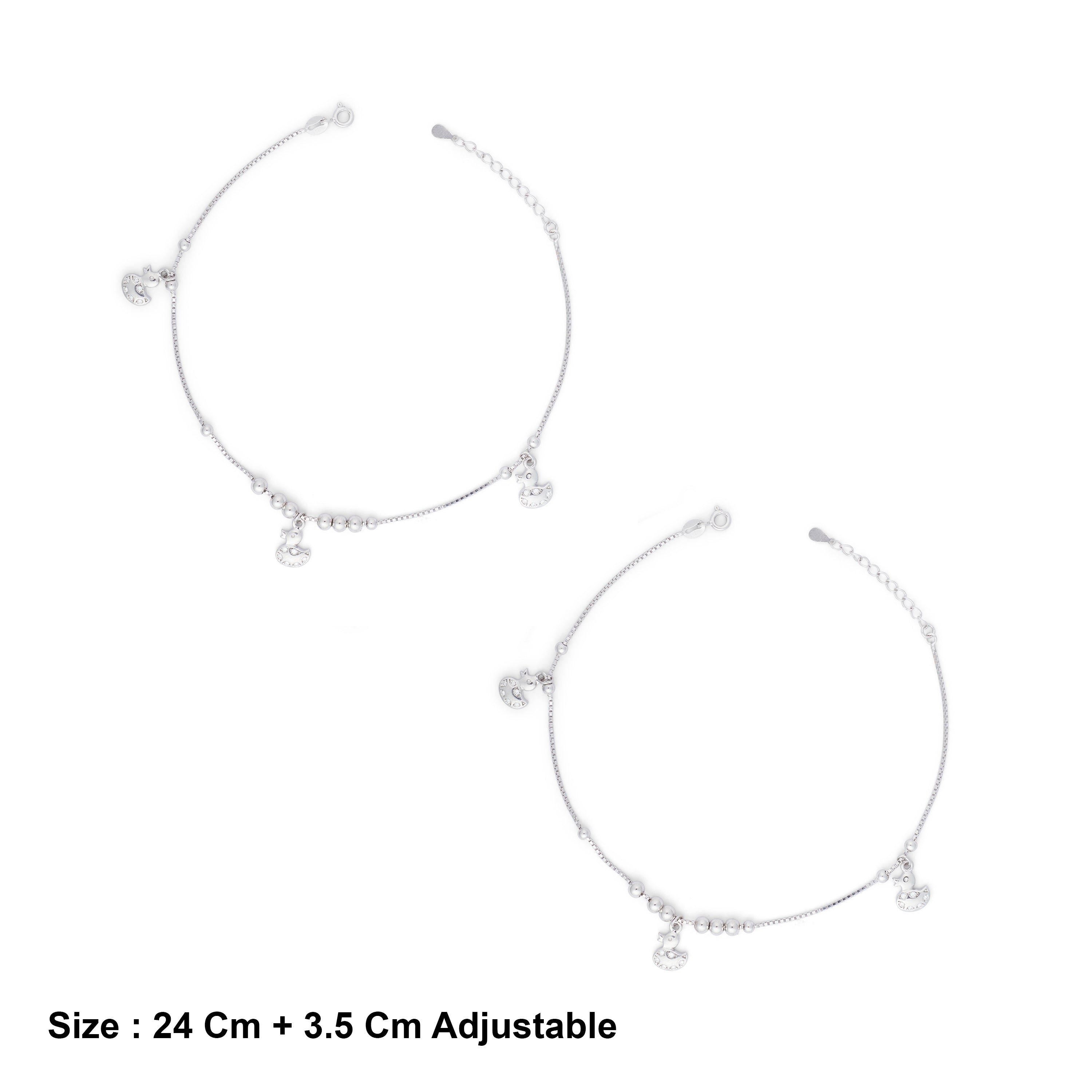 Sterling Silver Duck Motif Charm Anklet Ishna
