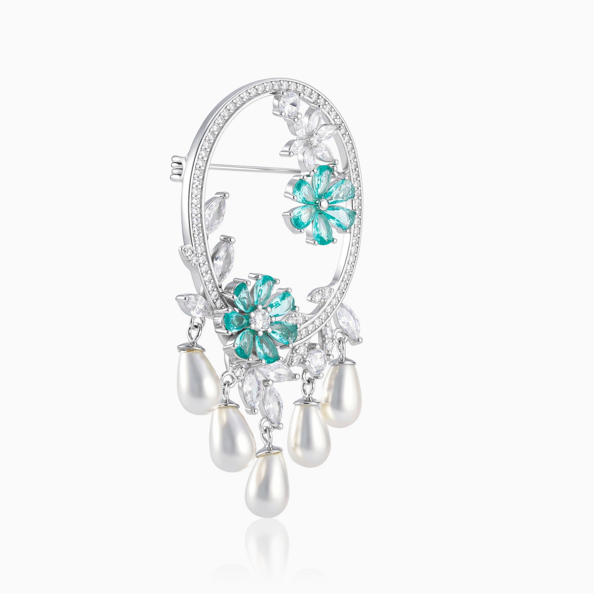 Sterling Silver Floral Pearl Brooch Ishna