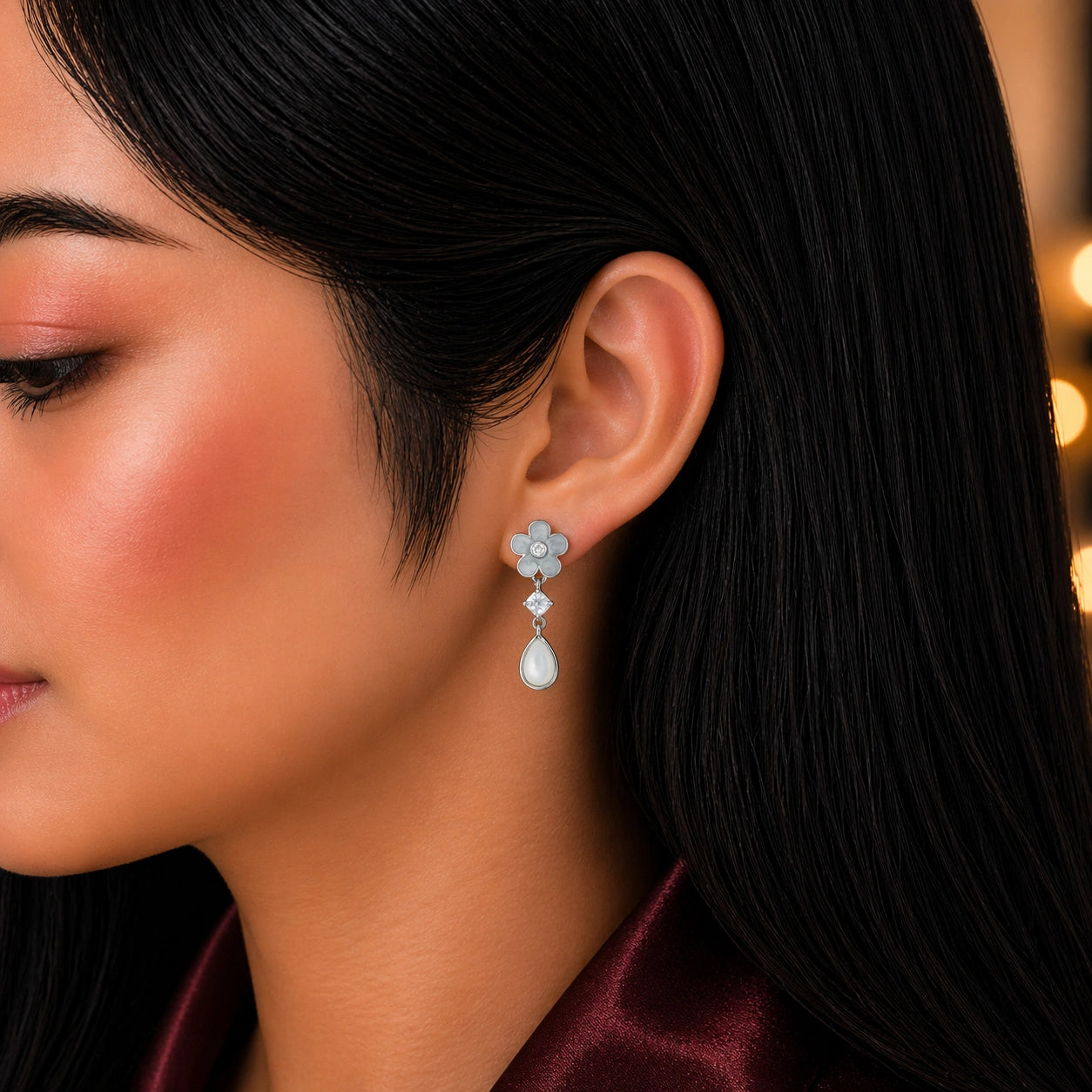 Sterling Silver Floral Teardrop Earrings Ishna