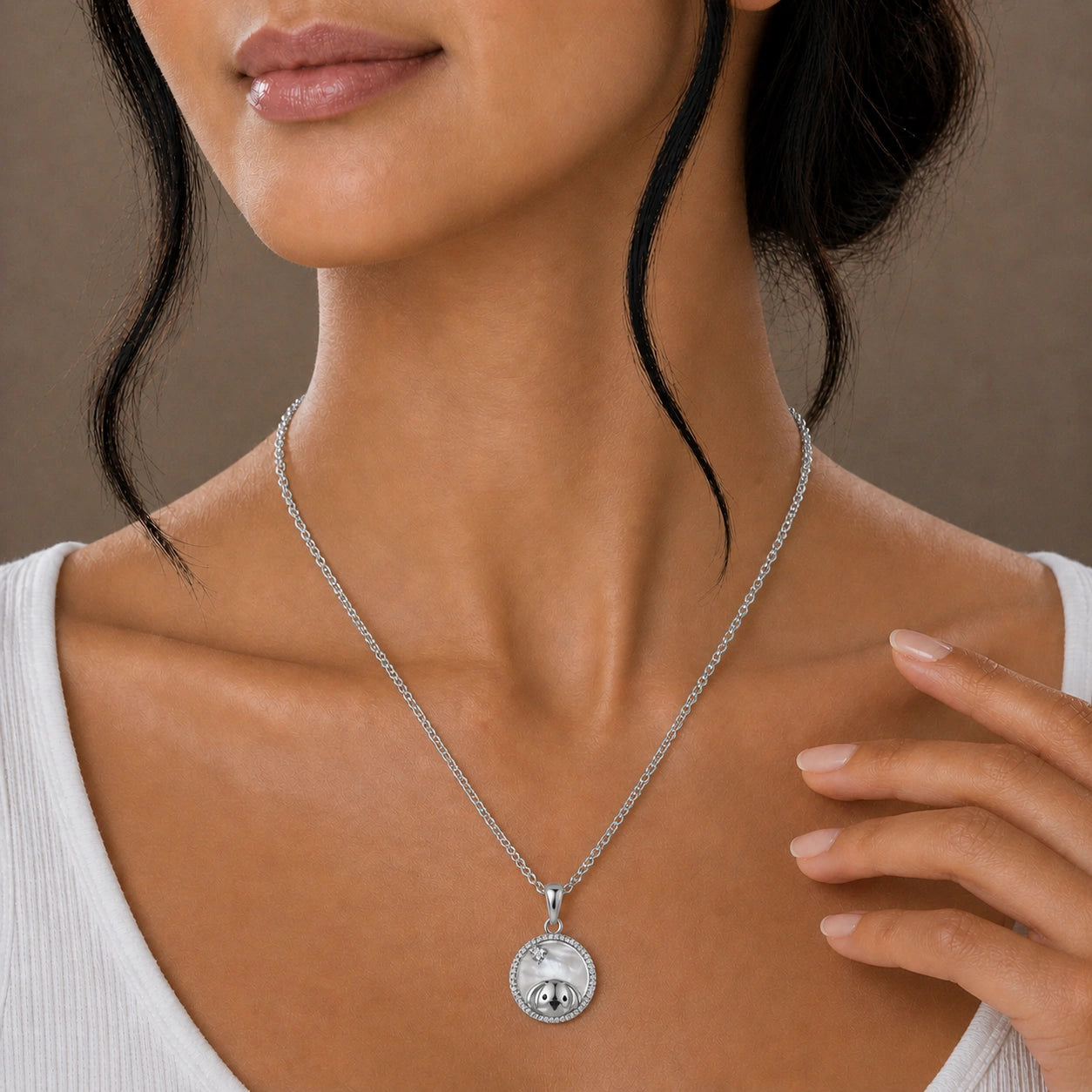 Sterling Silver Halo Puppy Pendant Chain Ishna