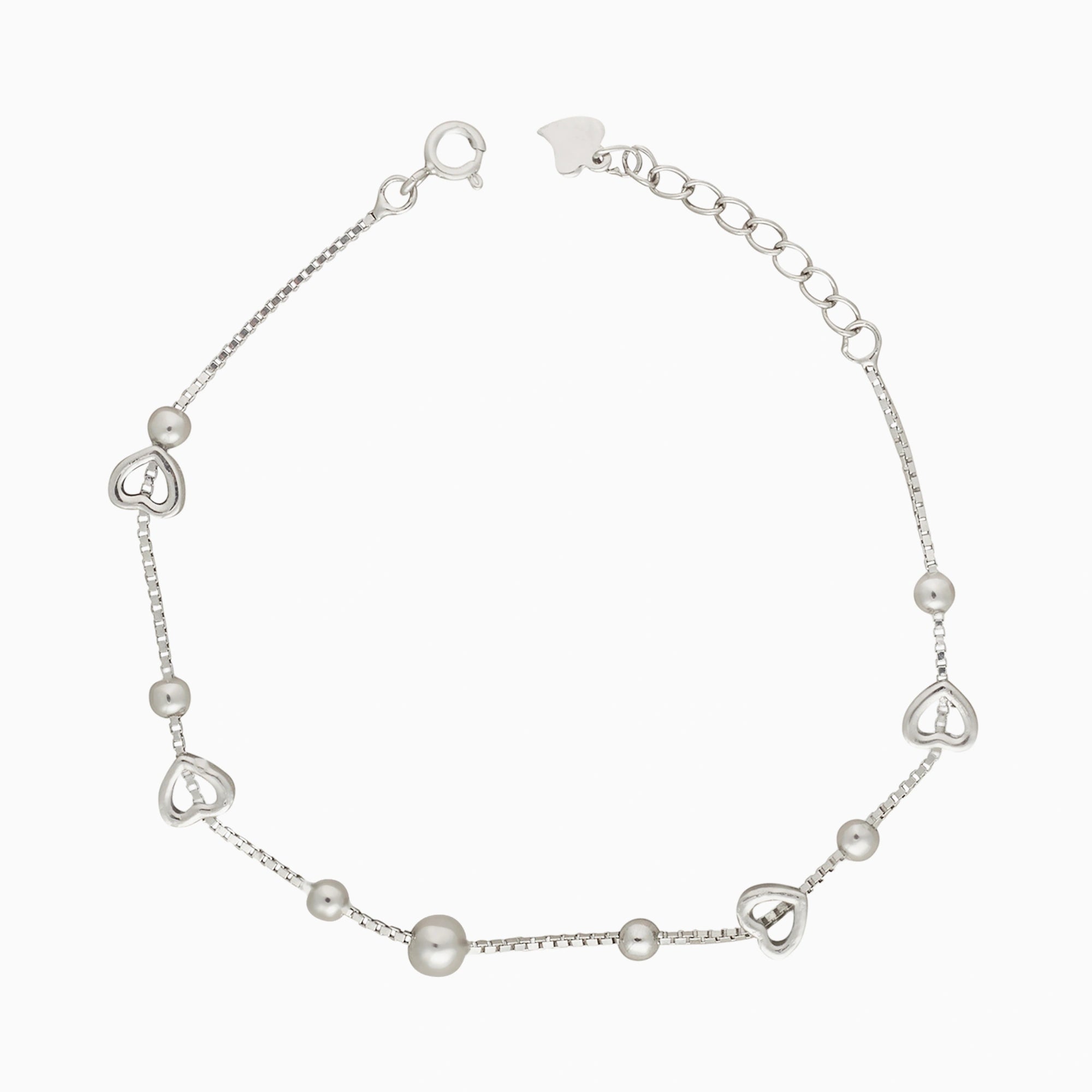 Sterling Silver Heart Bead Bracelet 