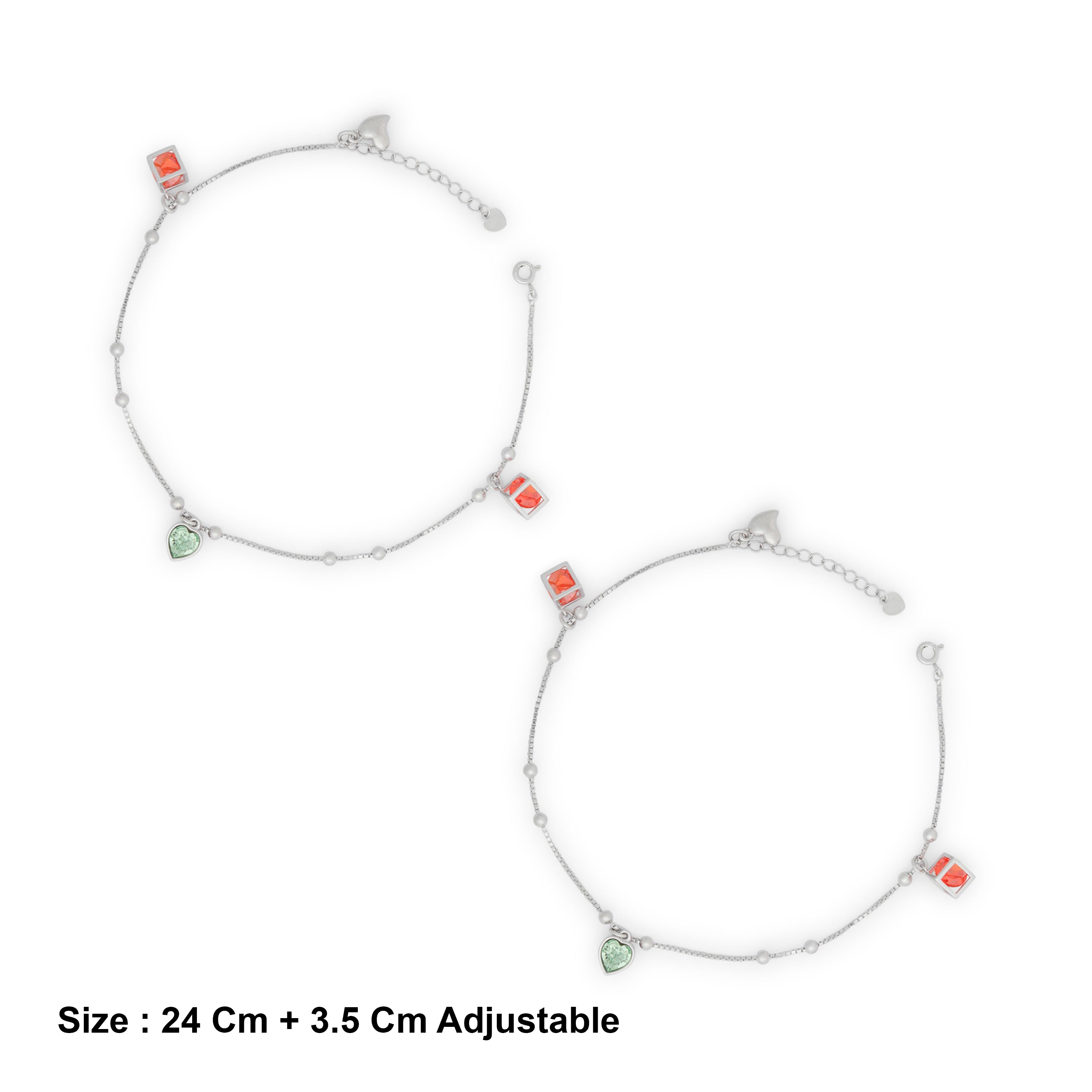Sterling Silver Heart Charm Anklet Ishna
