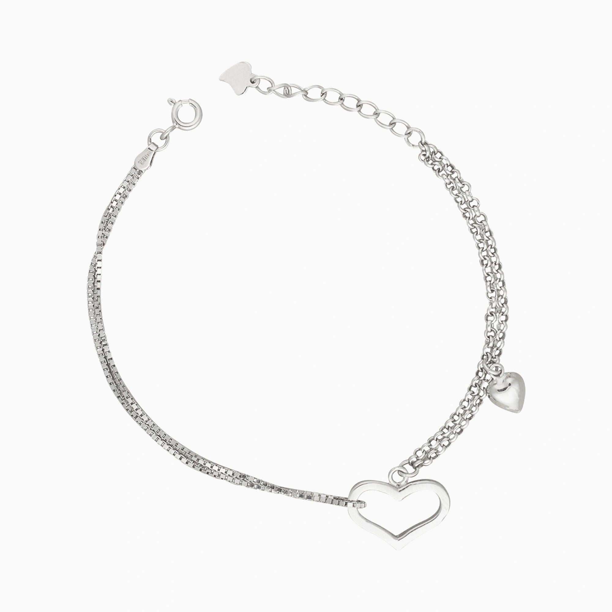 Sterling Silver Heart Charm Motif Bracelet