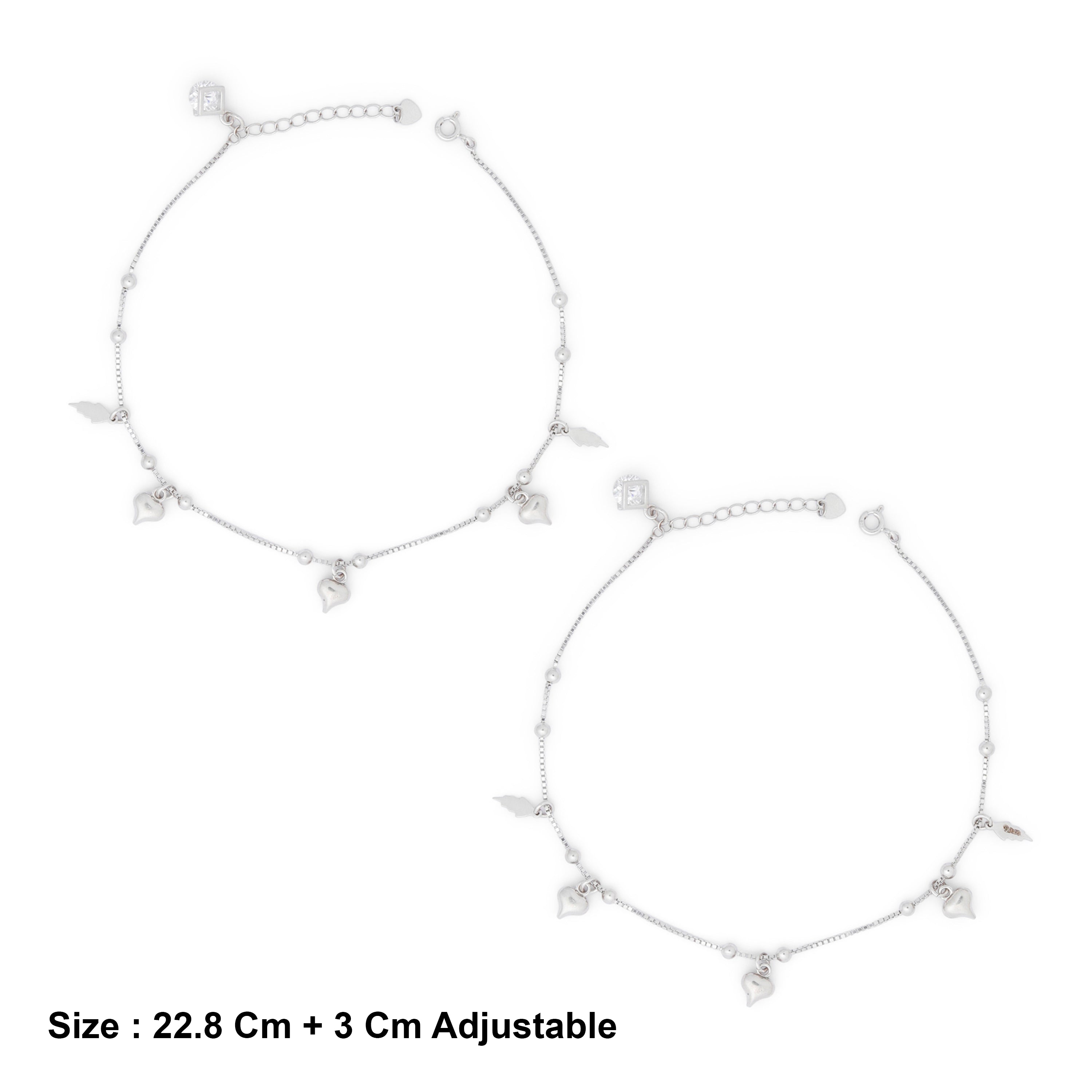 Sterling Silver Heart Leaf Motif Silver Anklet  Ishna